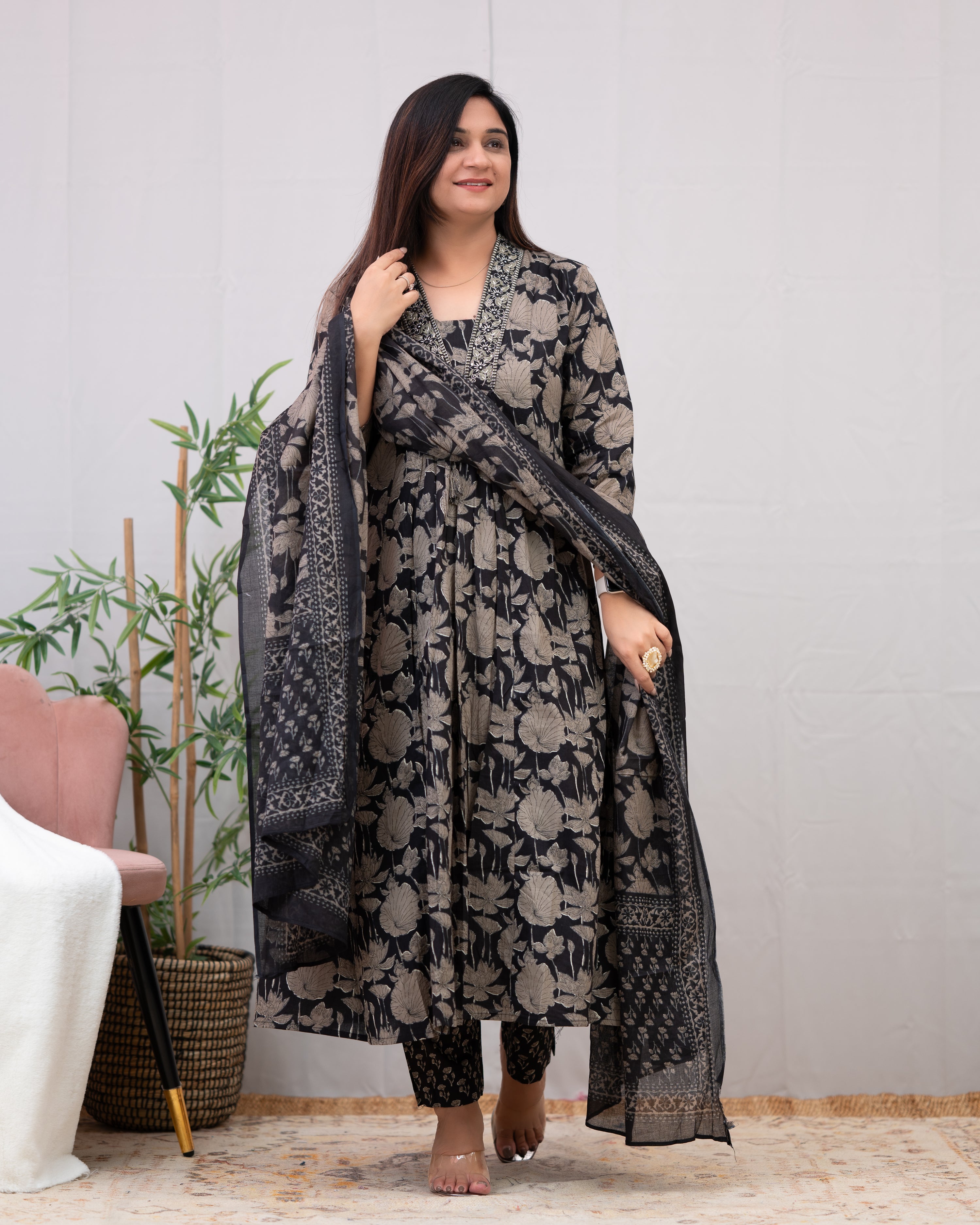 Shaina Floral A-line Pant Set with Pocket - The Jaipur Studio