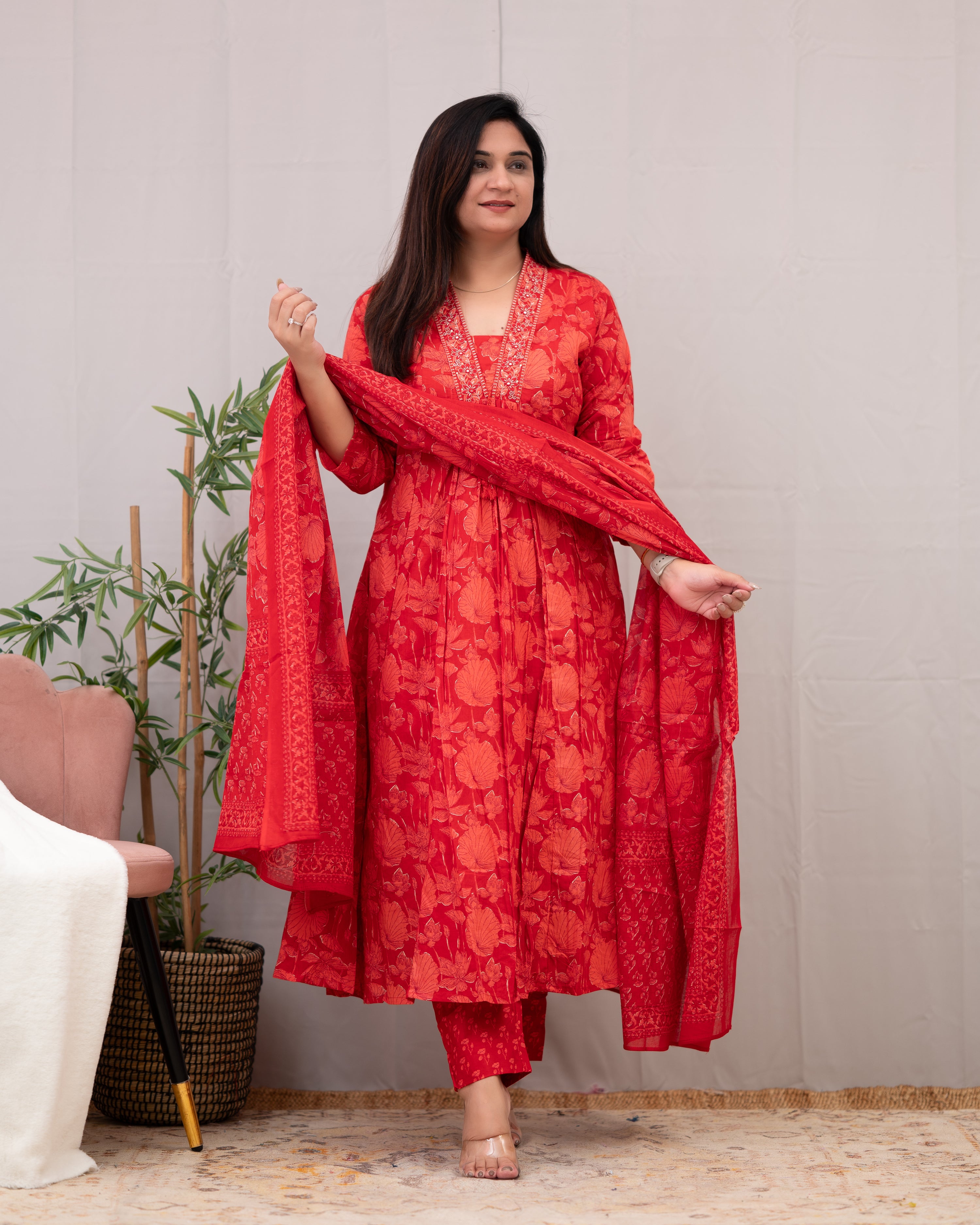 Shaina Floral A-line Pant Set with Pocket - The Jaipur Studio