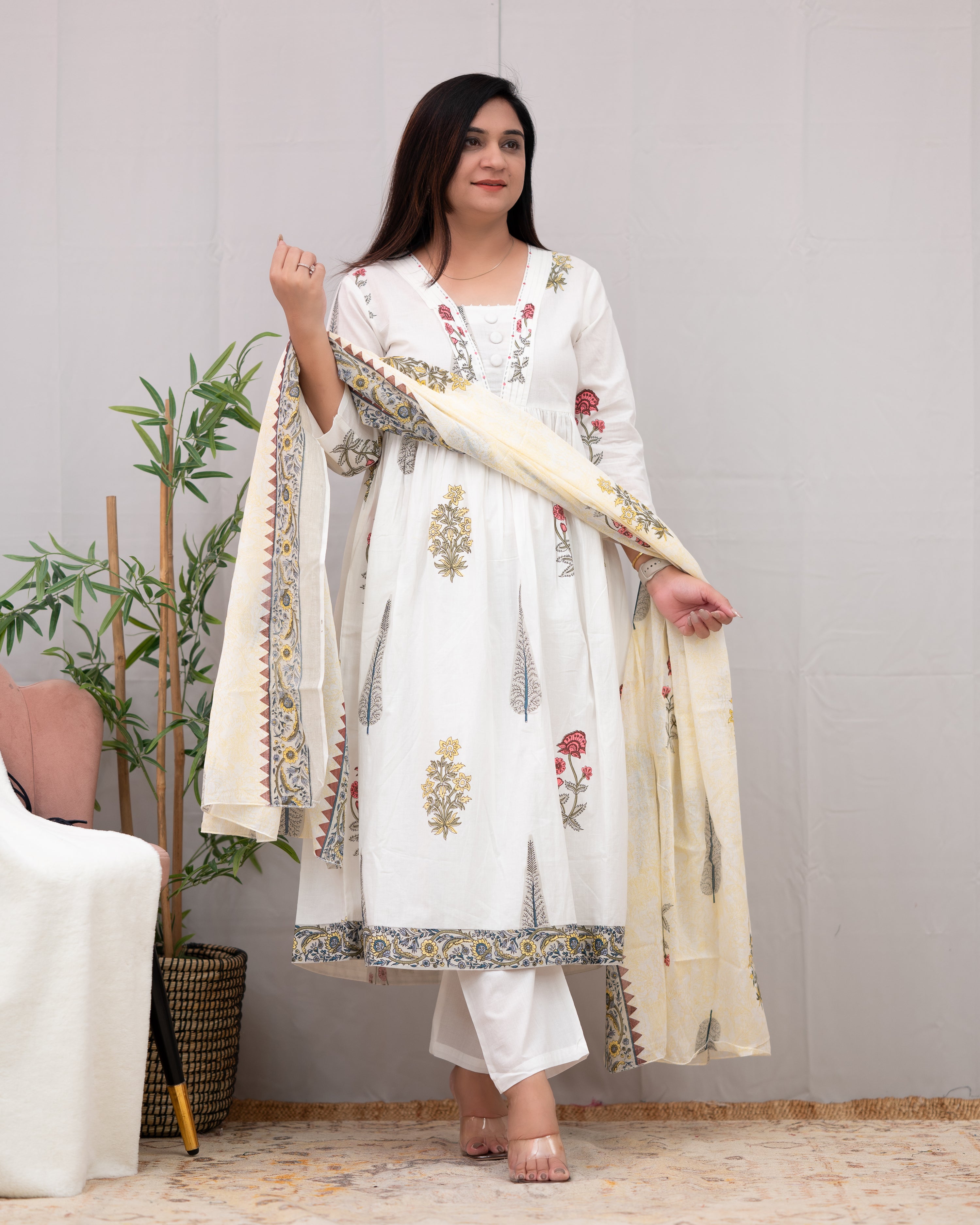 Samiksha Handblock Premium Cotton A-line Pant Set - The Jaipur Studio