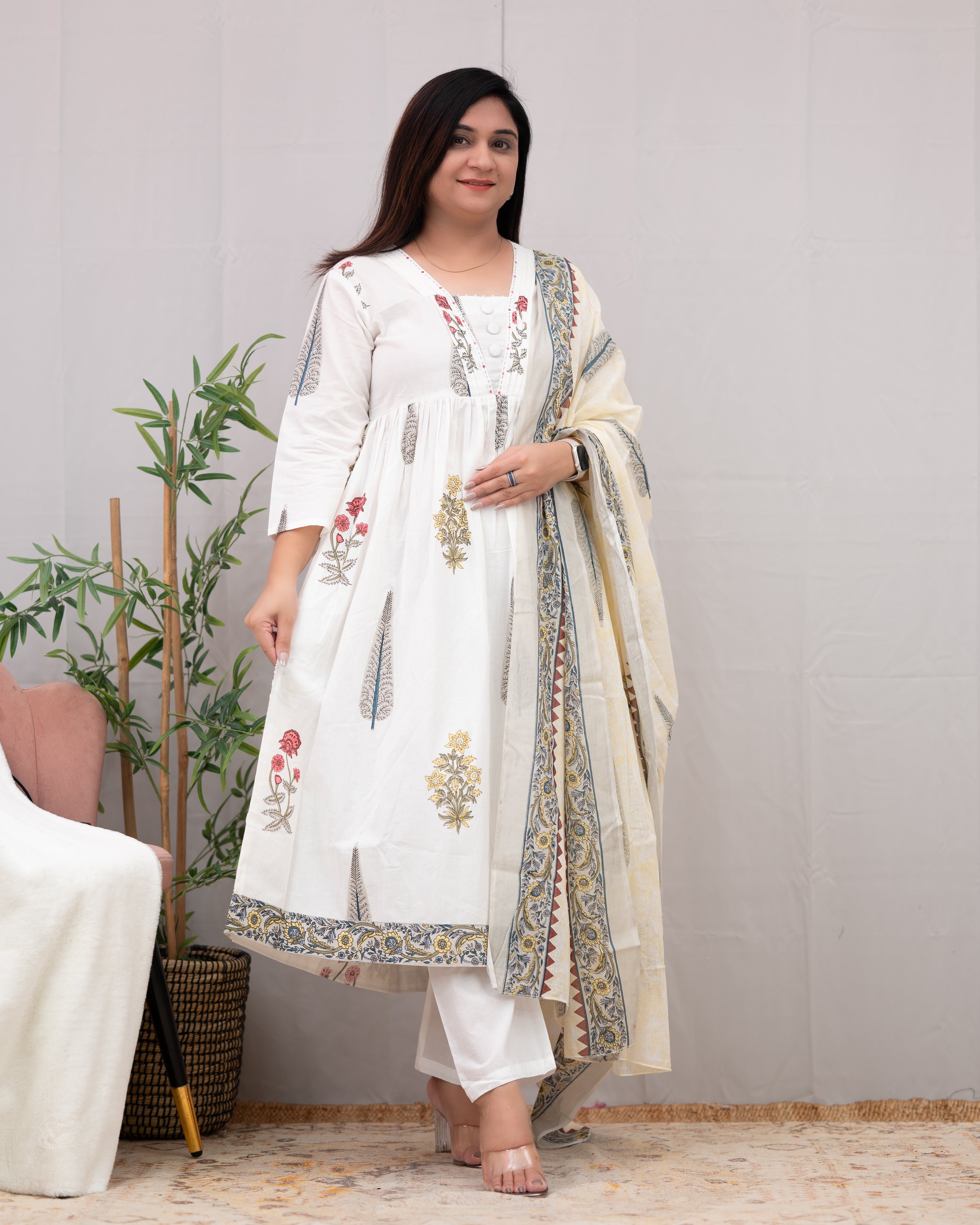 Samiksha Handblock Premium Cotton A-line Pant Set - The Jaipur Studio