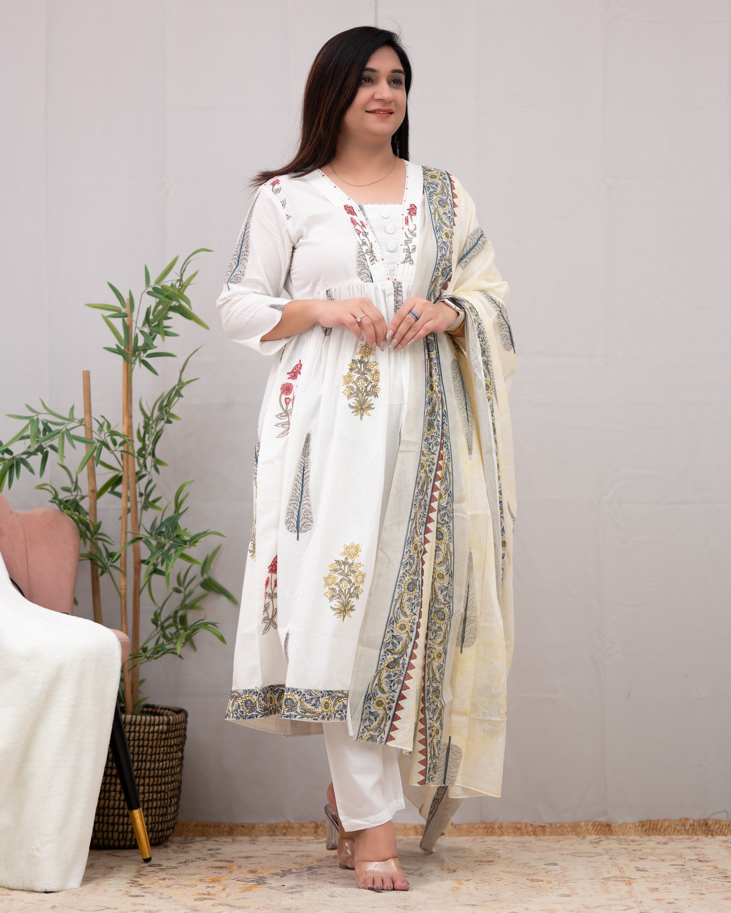 Samiksha Handblock Premium Cotton A-line Pant Set - The Jaipur Studio