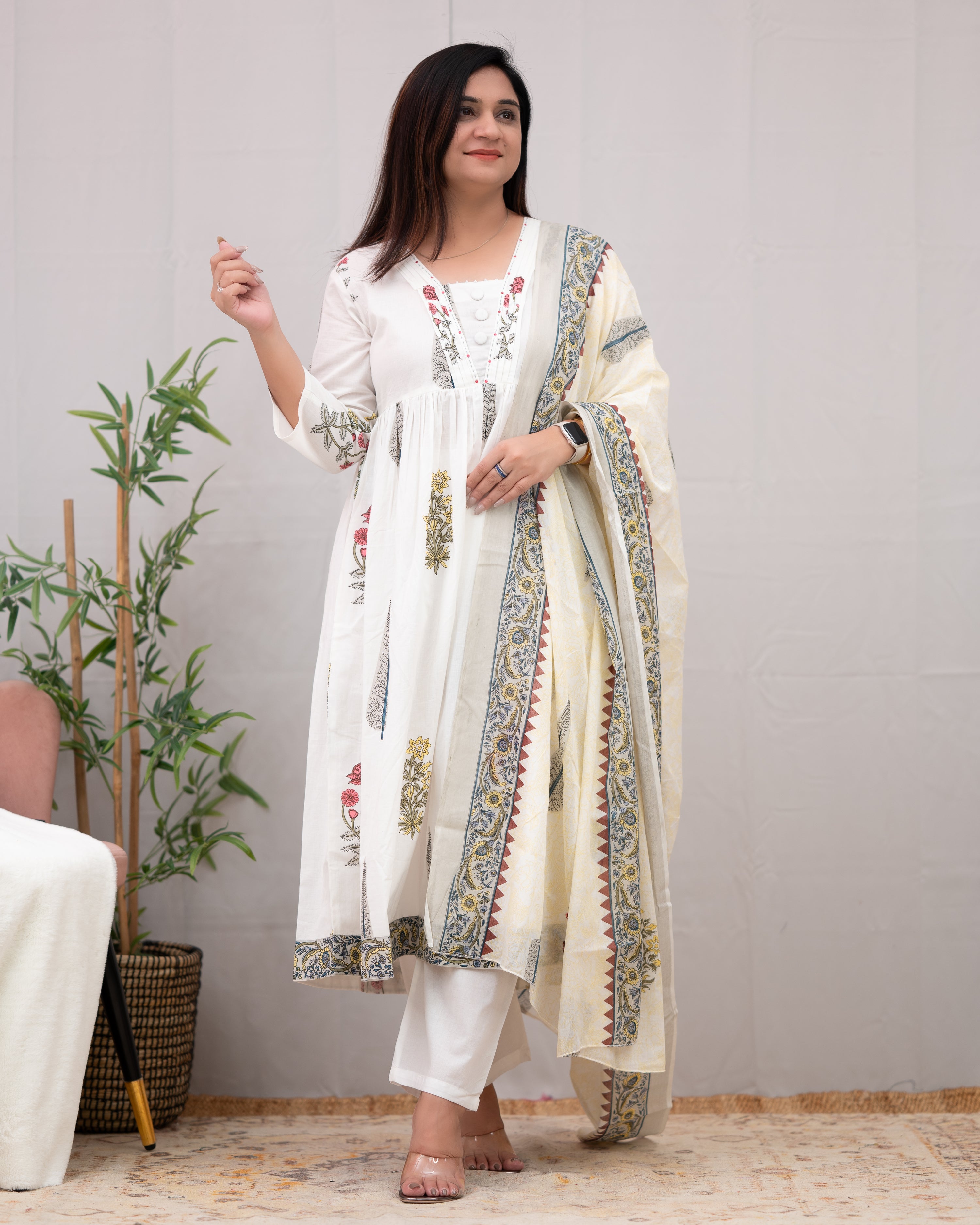 Samiksha Handblock Premium Cotton A-line Pant Set - The Jaipur Studio