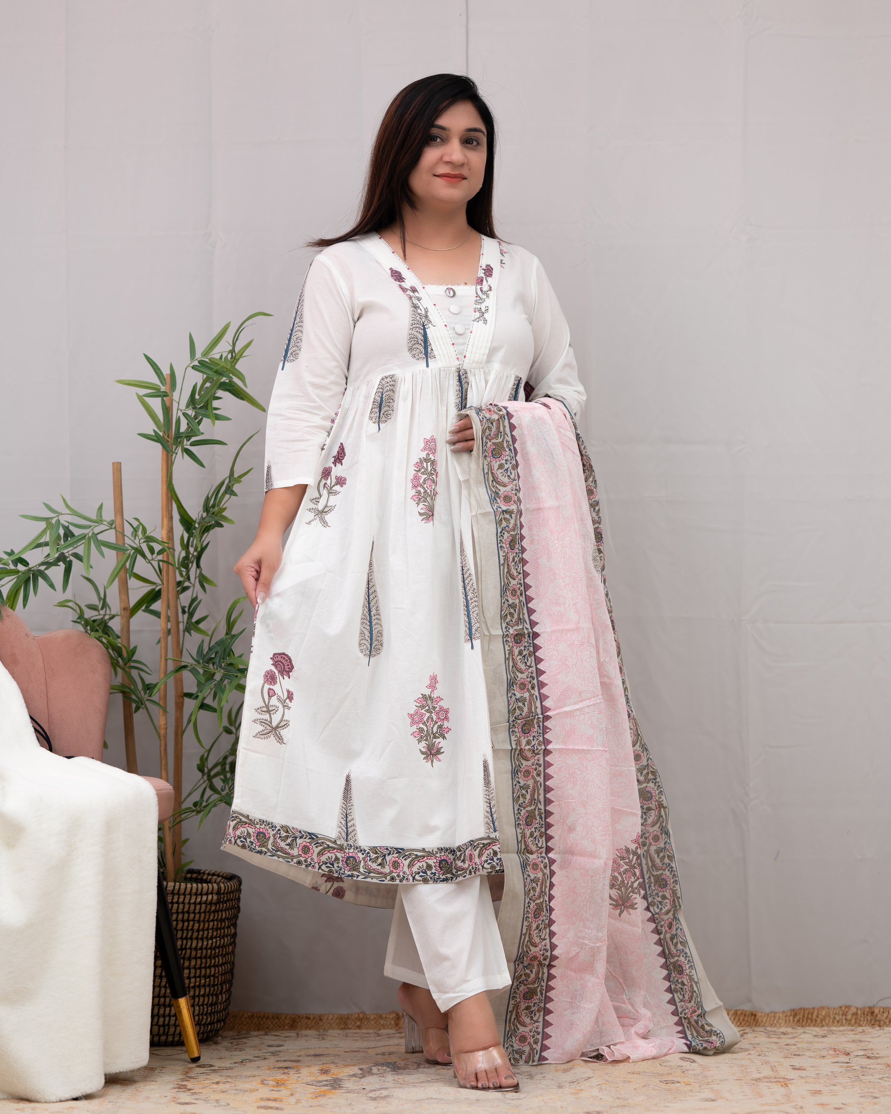 Samiksha Handblock Premium Cotton A-line Pant Set - The Jaipur Studio
