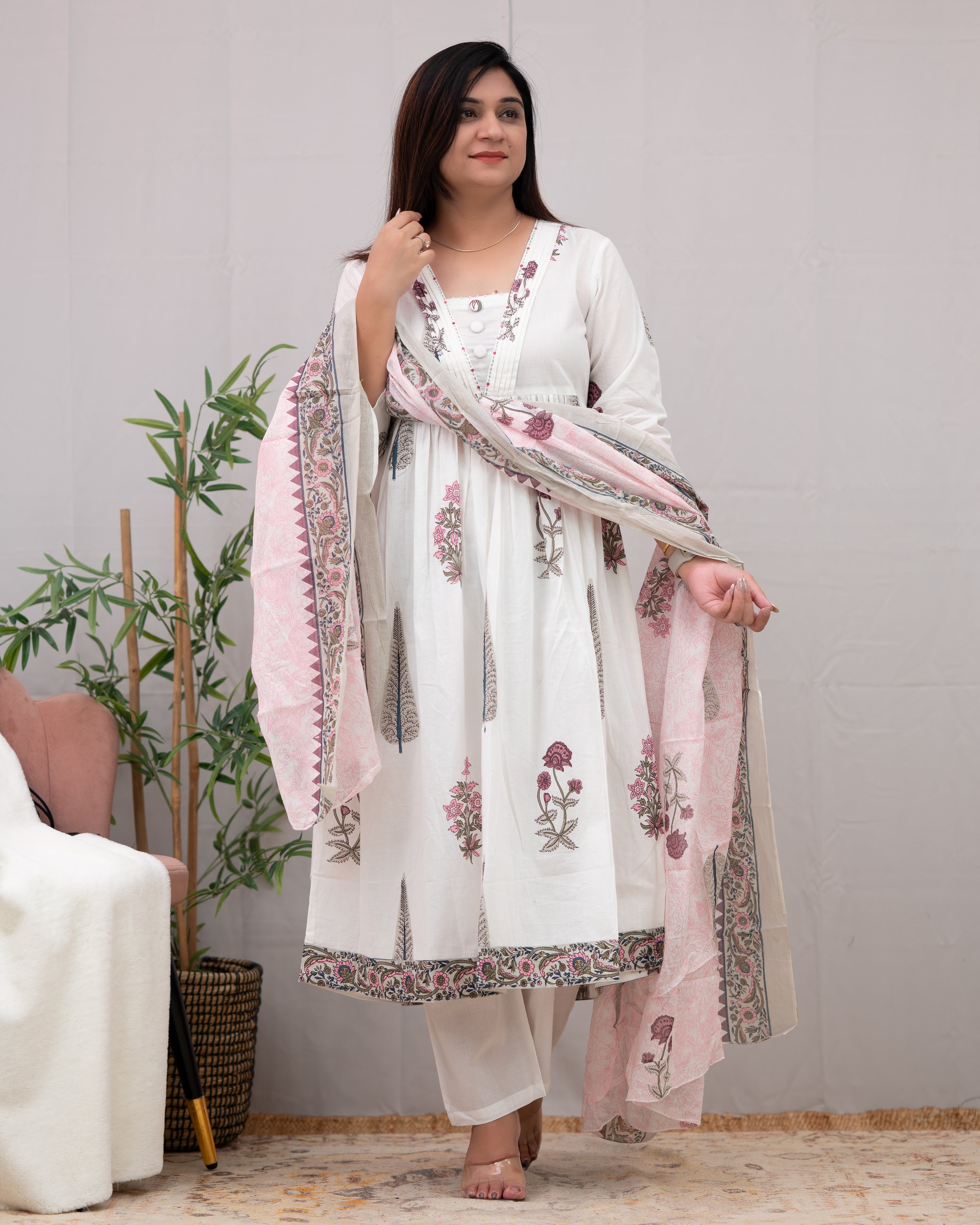 Samiksha Handblock Premium Cotton A-line Pant Set - The Jaipur Studio