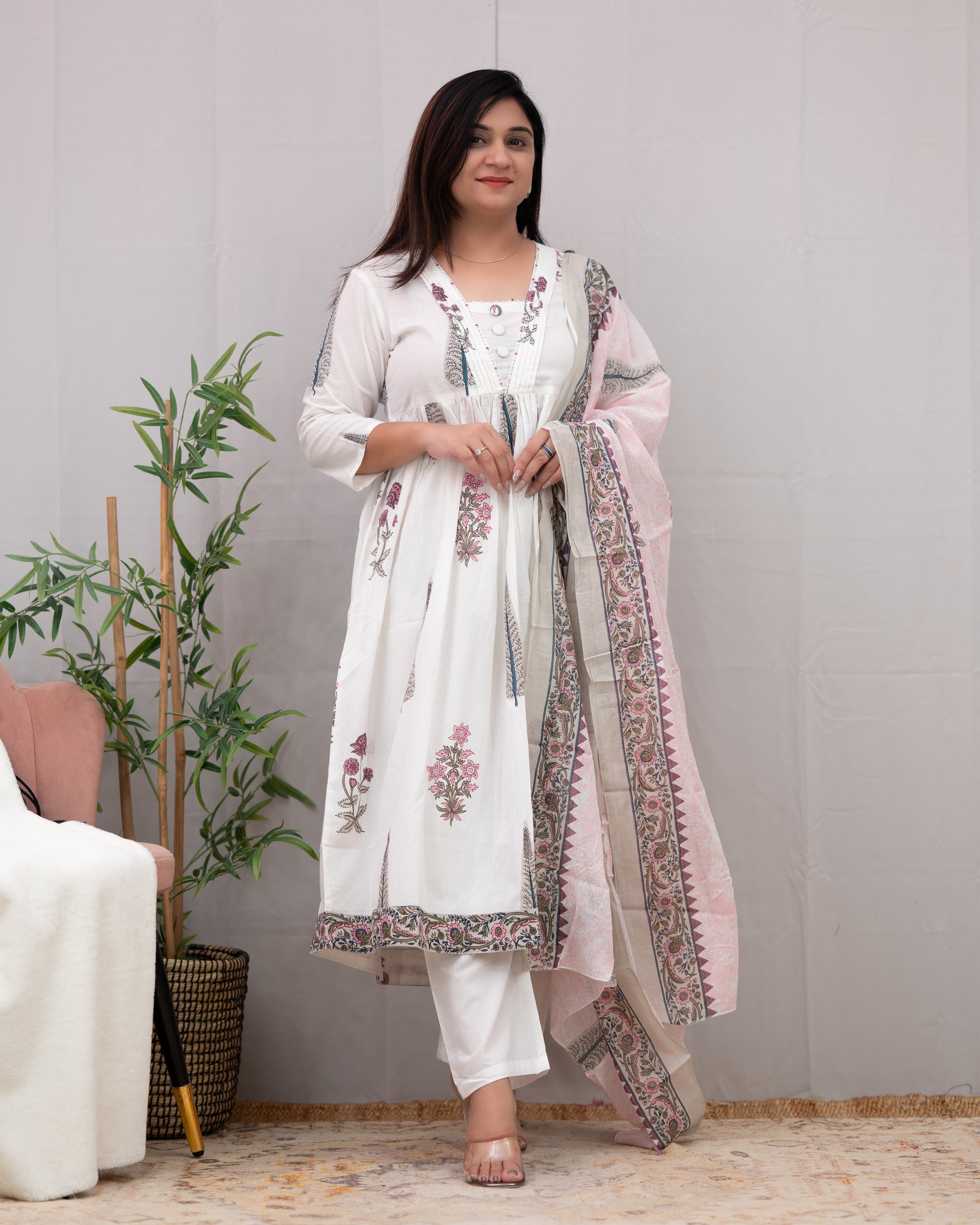 Samiksha Handblock Premium Cotton A-line Pant Set - The Jaipur Studio