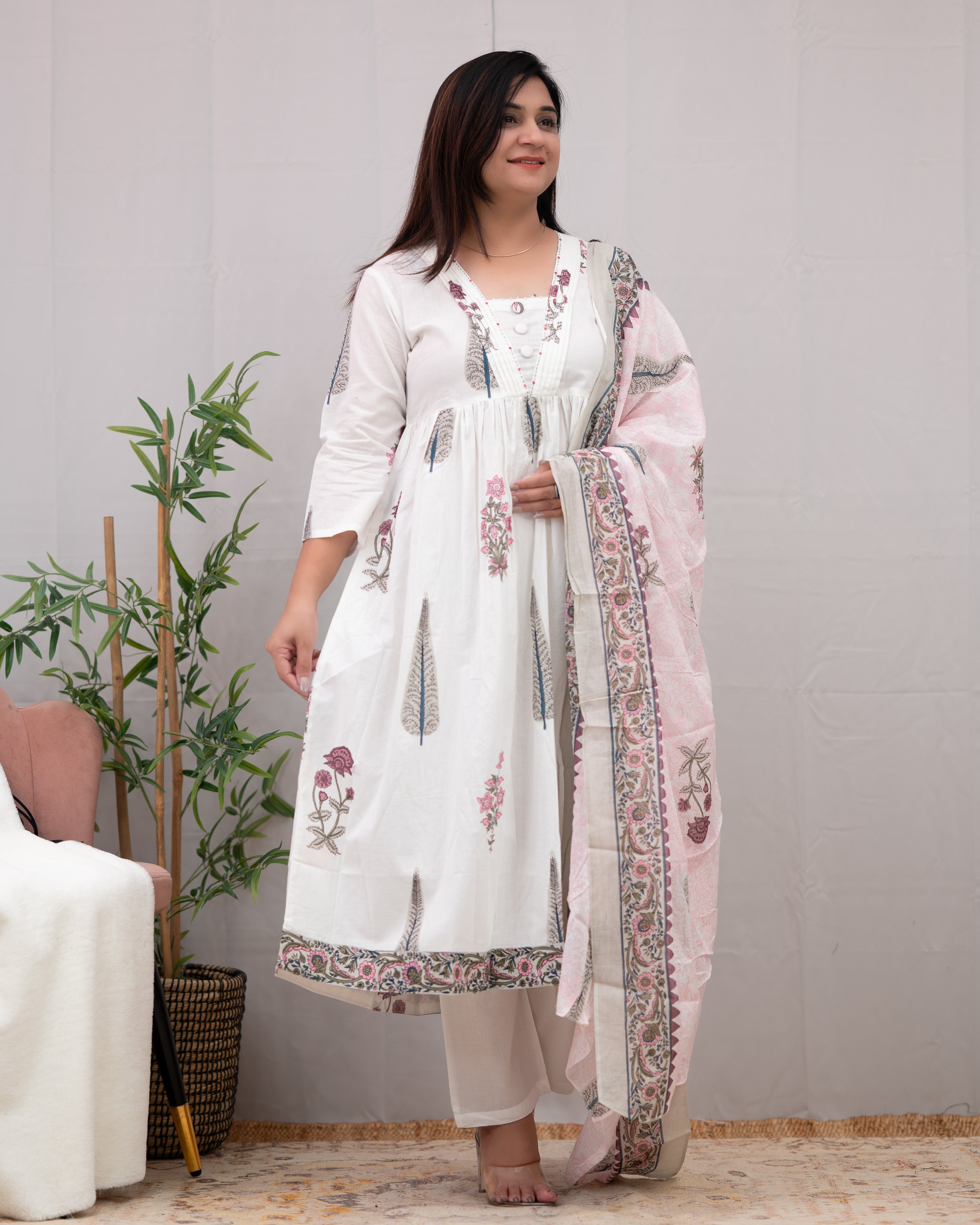 Samiksha Handblock Premium Cotton A-line Pant Set - The Jaipur Studio