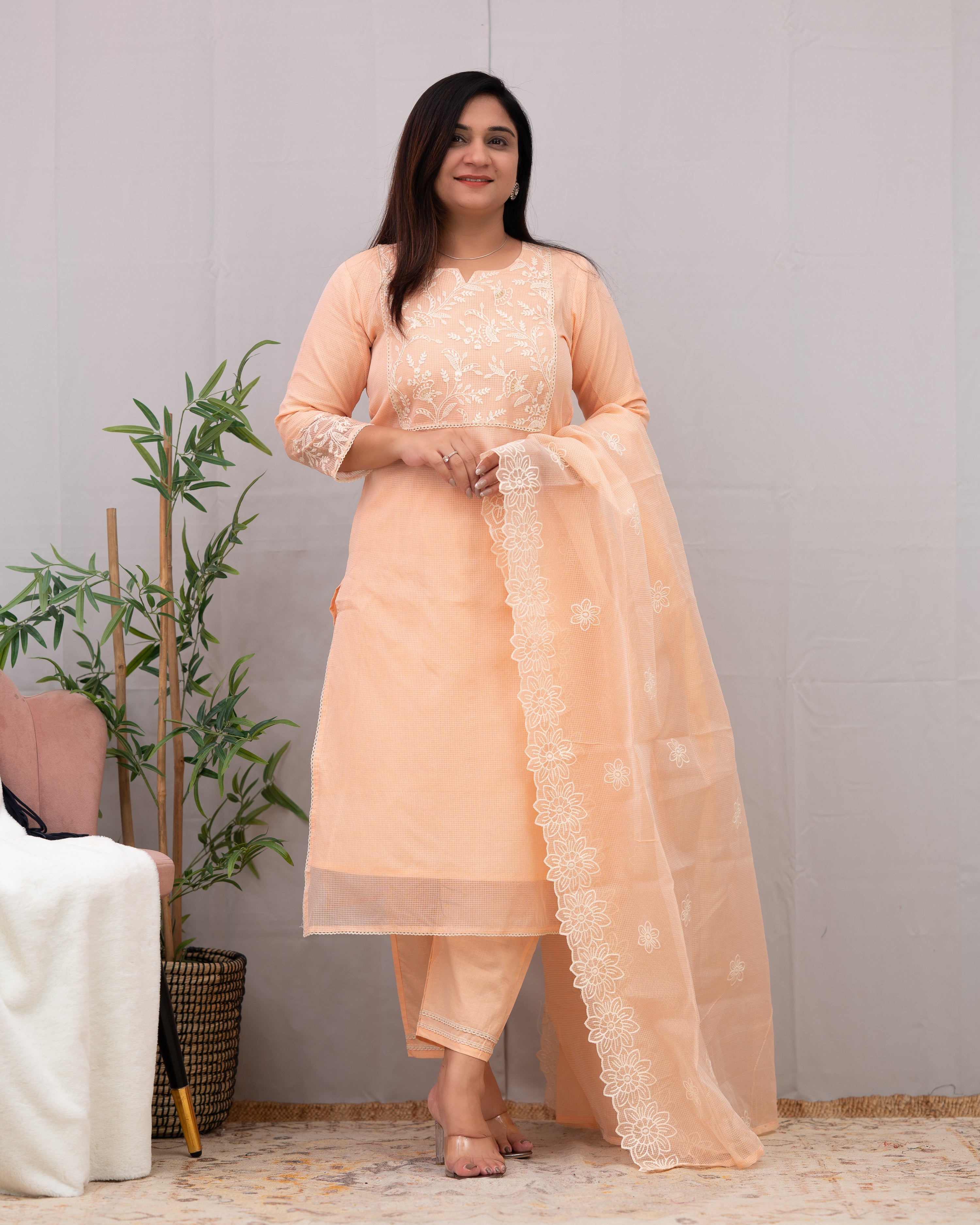 Lavina Kota Doria Embroidered Pant Set - The Jaipur Studio