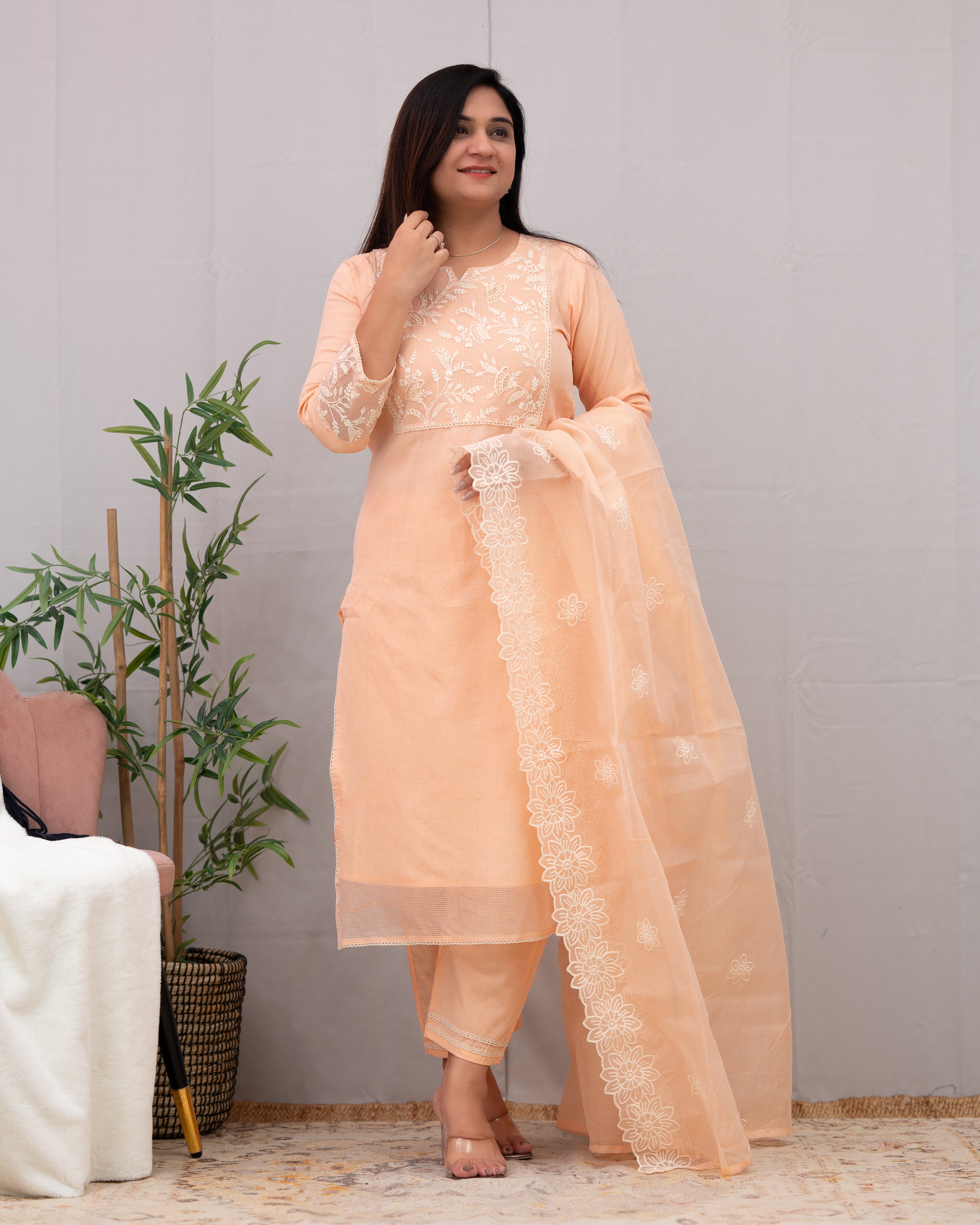 Lavina Kota Doria Embroidered Pant Set - The Jaipur Studio