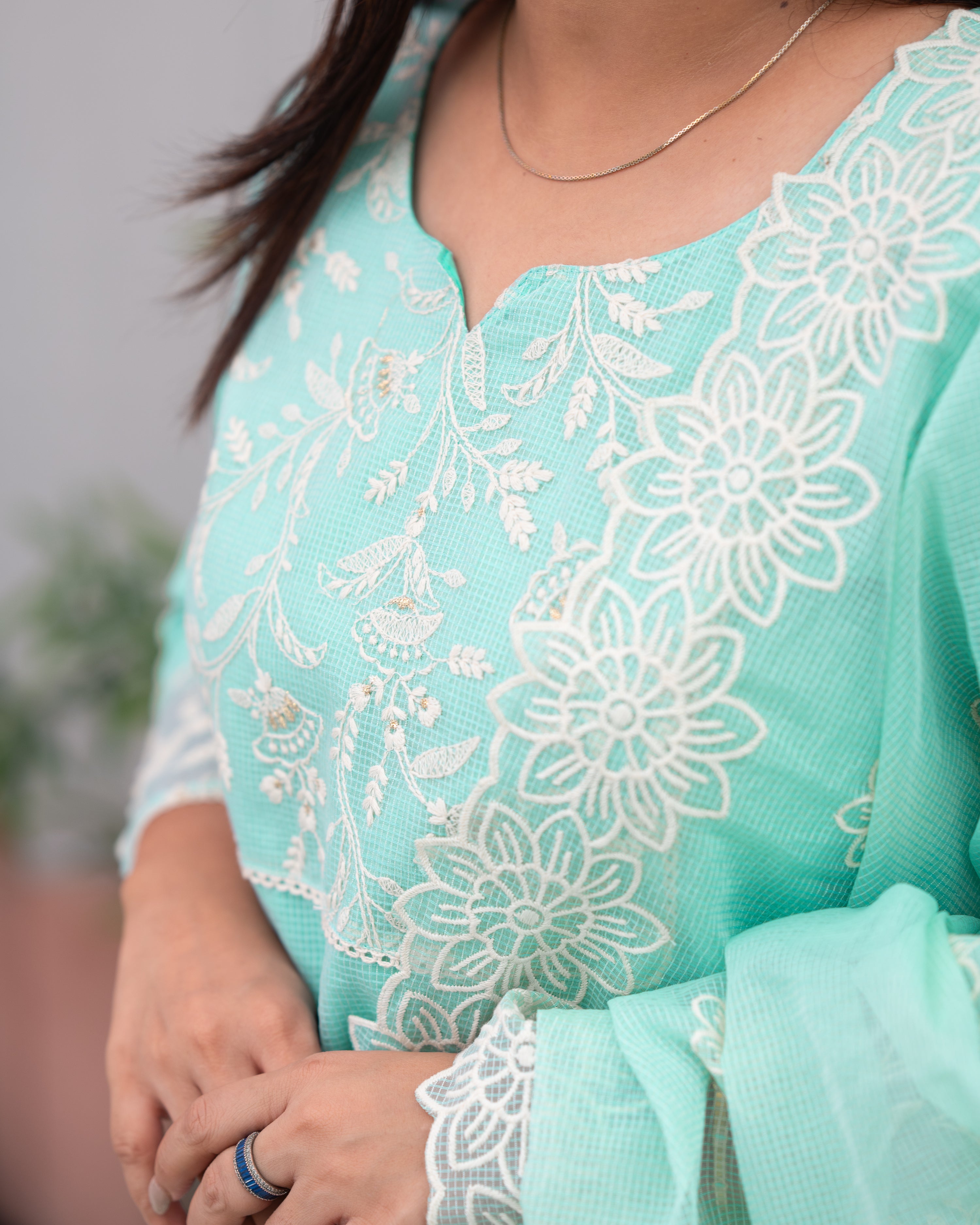 Lavina Kota Doria Embroidered Pant Set - The Jaipur Studio