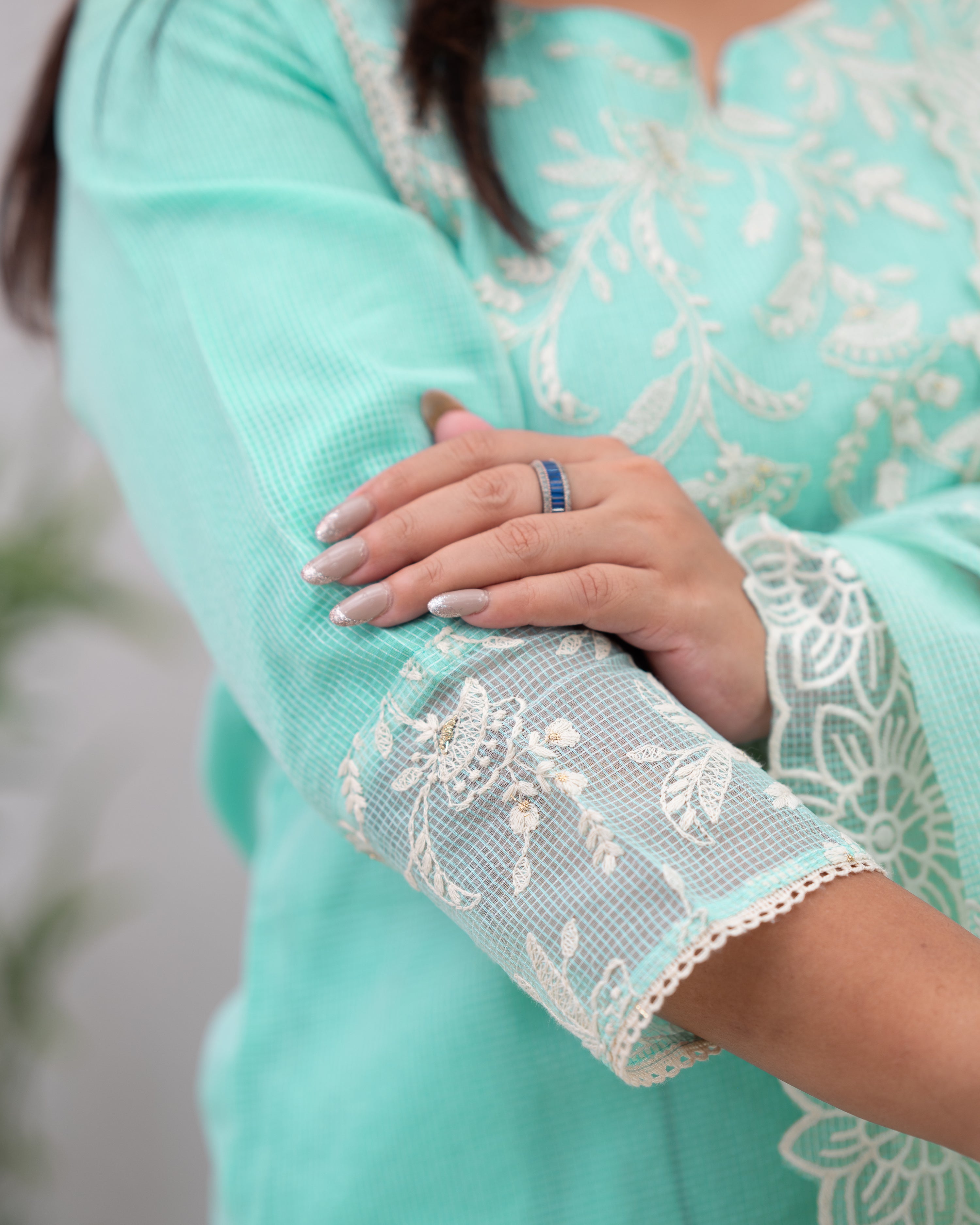 Lavina Kota Doria Embroidered Pant Set - The Jaipur Studio