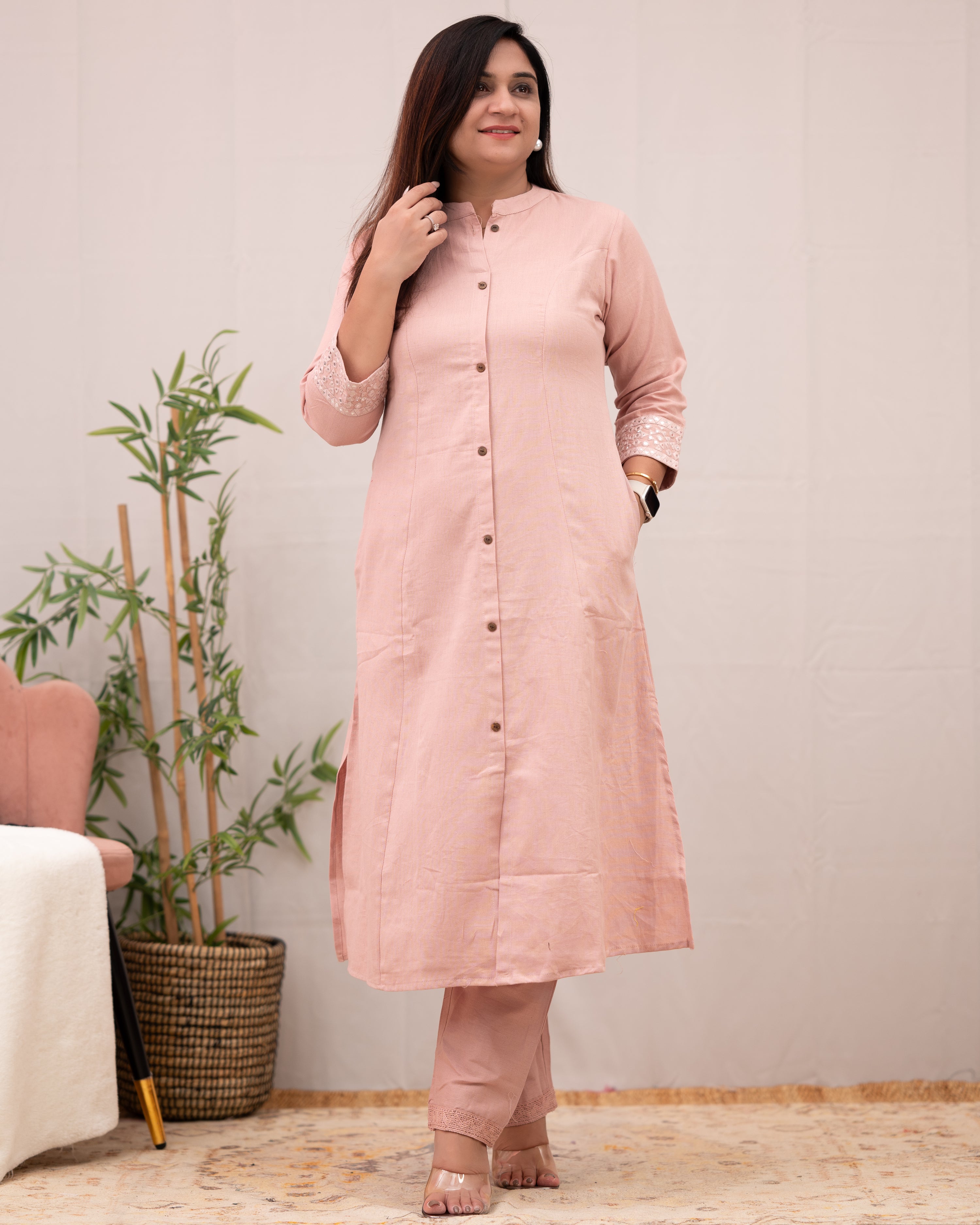 Raveena A-line Embroidered  Cotton casual Pant Set - The Jaipur Studio