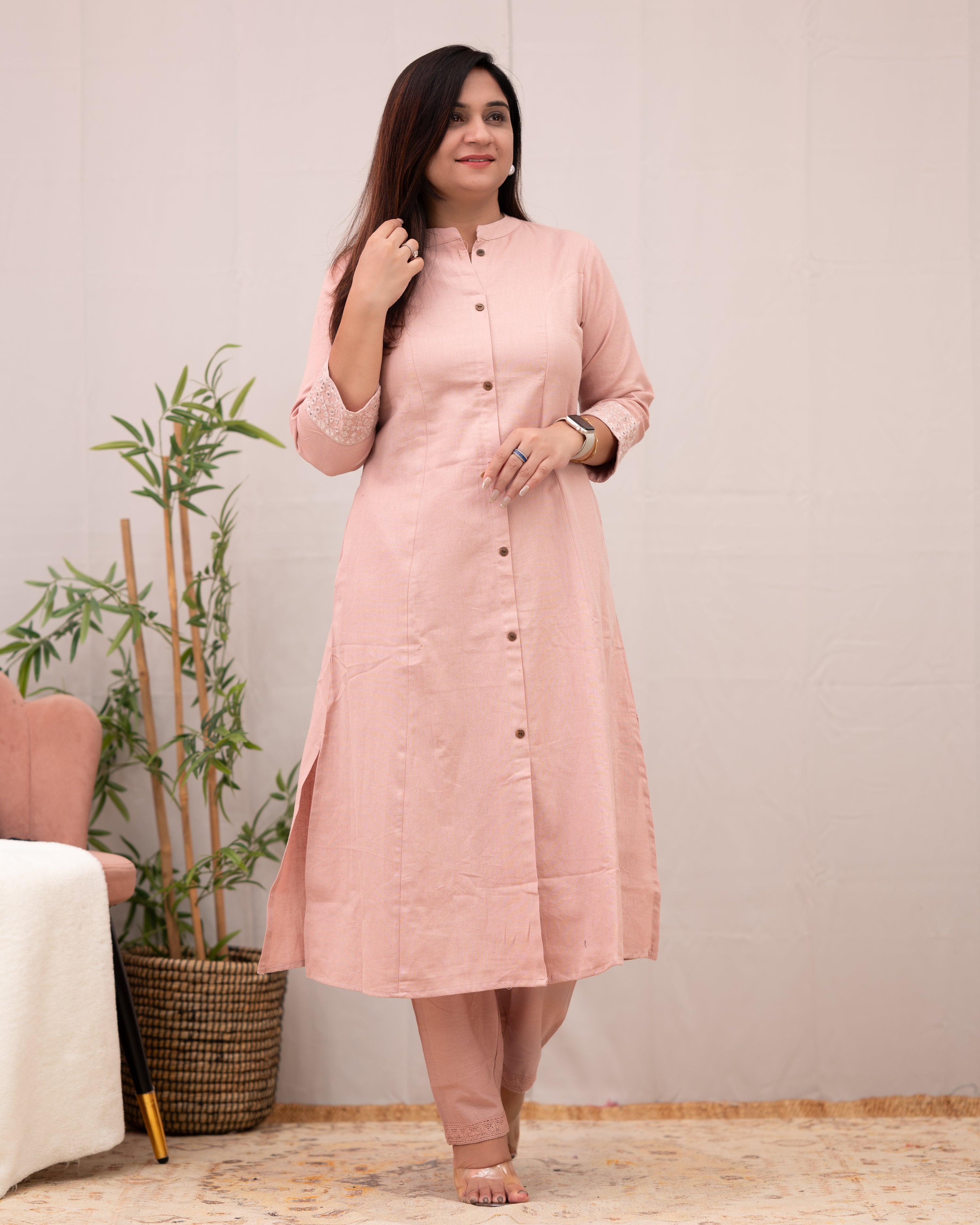 Raveena A-line Embroidered  Cotton casual Pant Set - The Jaipur Studio