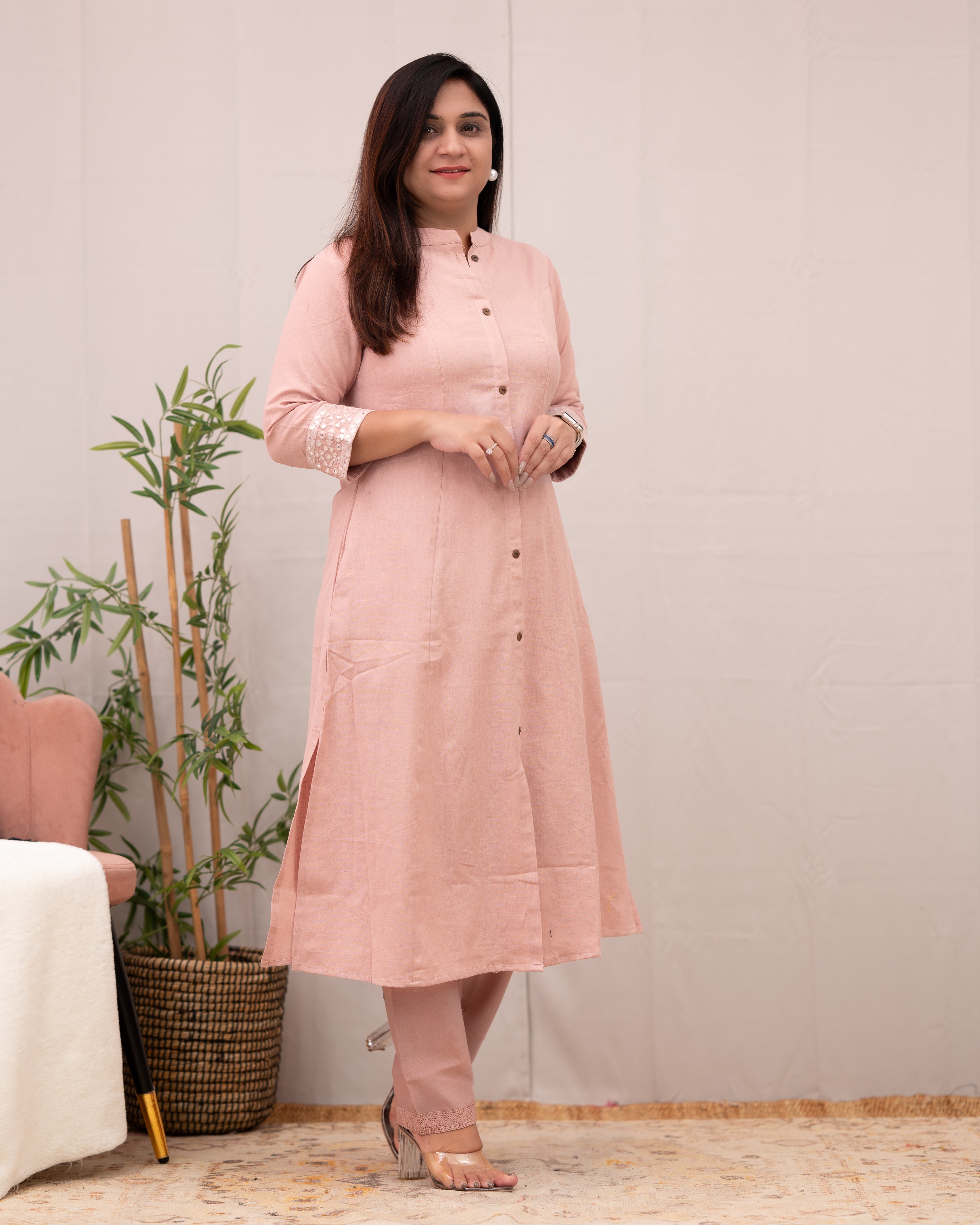 Raveena A-line Embroidered  Cotton casual Pant Set - The Jaipur Studio
