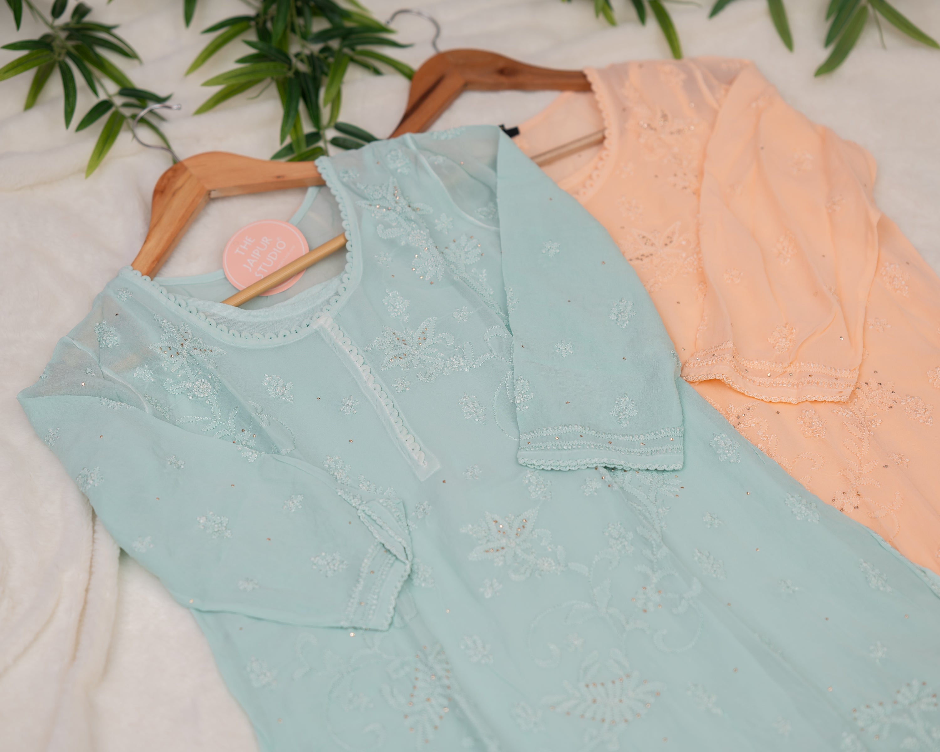 Premium Georgette Hand Embroidered Lucknowi Kurta - The Jaipur Studio