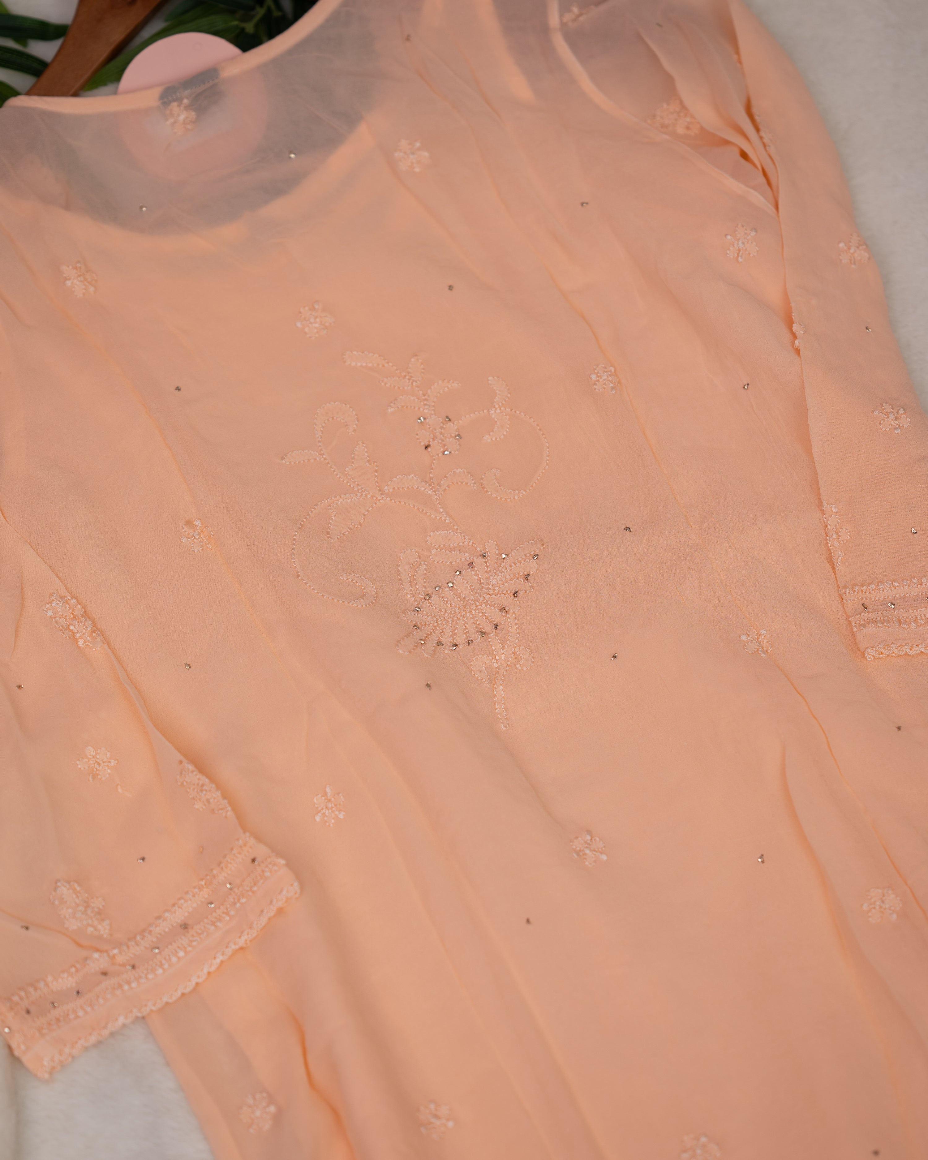 Premium Georgette Hand Embroidered Lucknowi Kurta - The Jaipur Studio