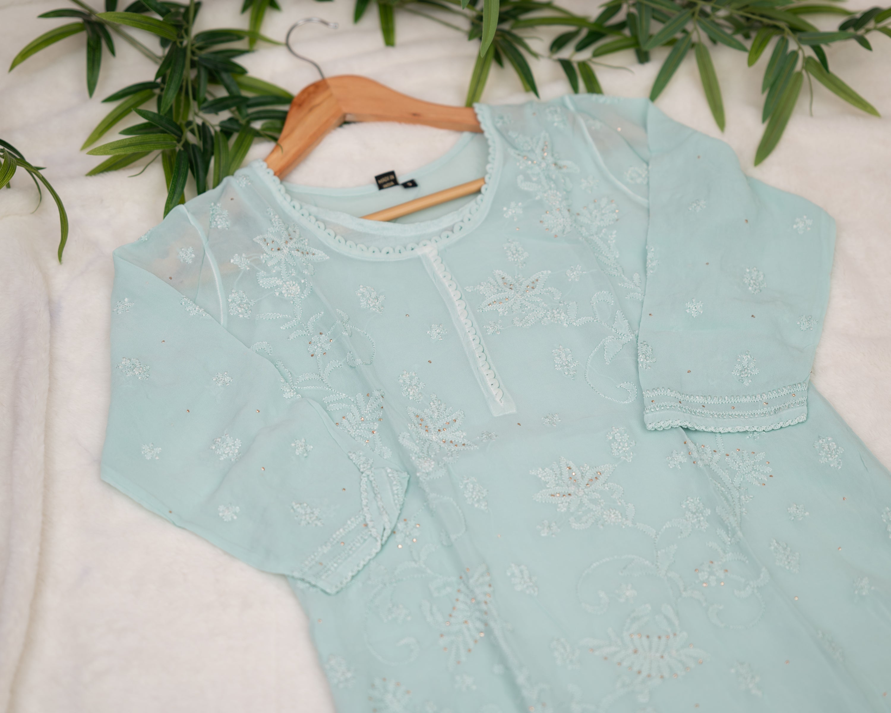 Premium Georgette Hand Embroidered Lucknowi Kurta - The Jaipur Studio