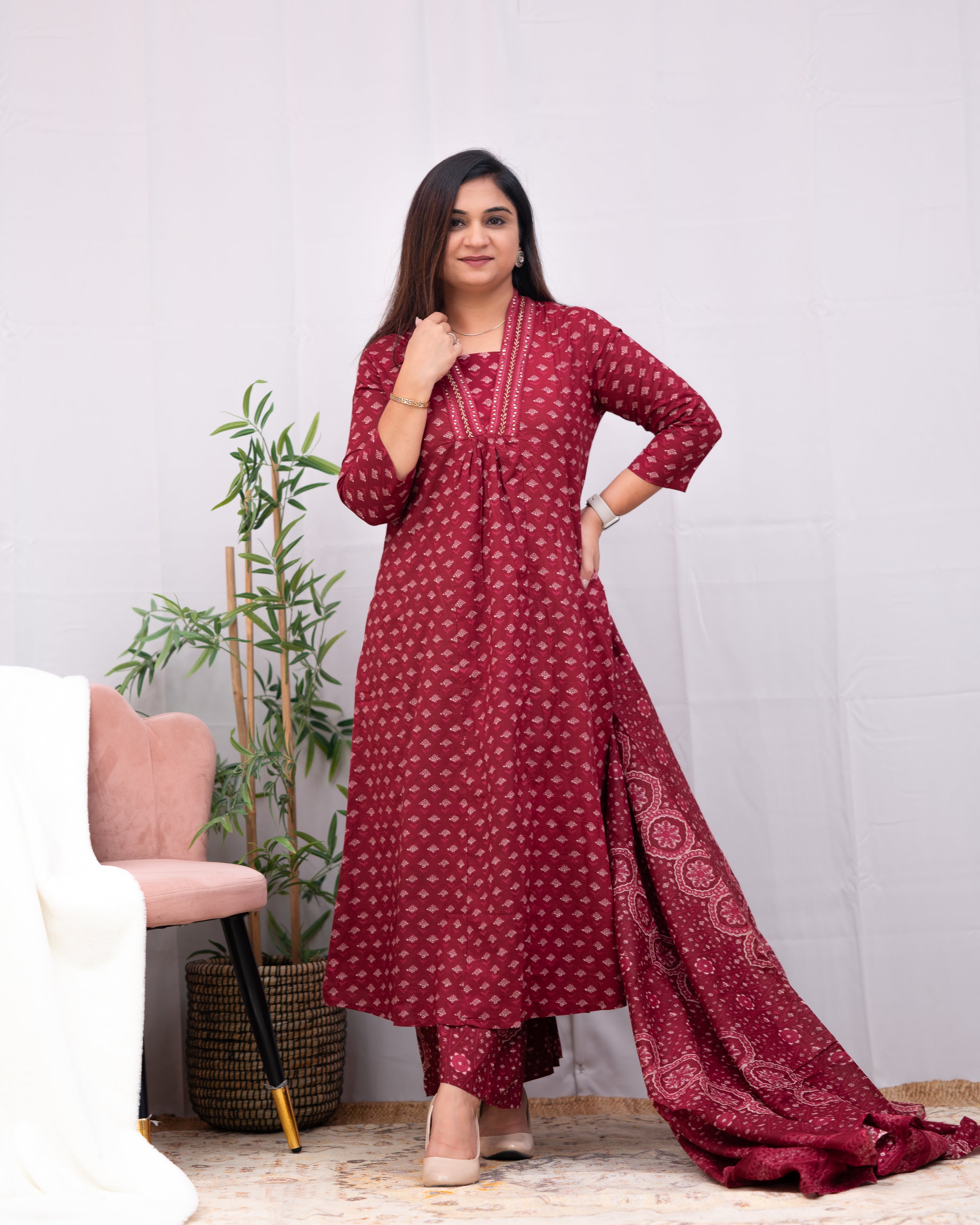Suhani Cotton A-line Divider Set with Pockets - The Jaipur Studio