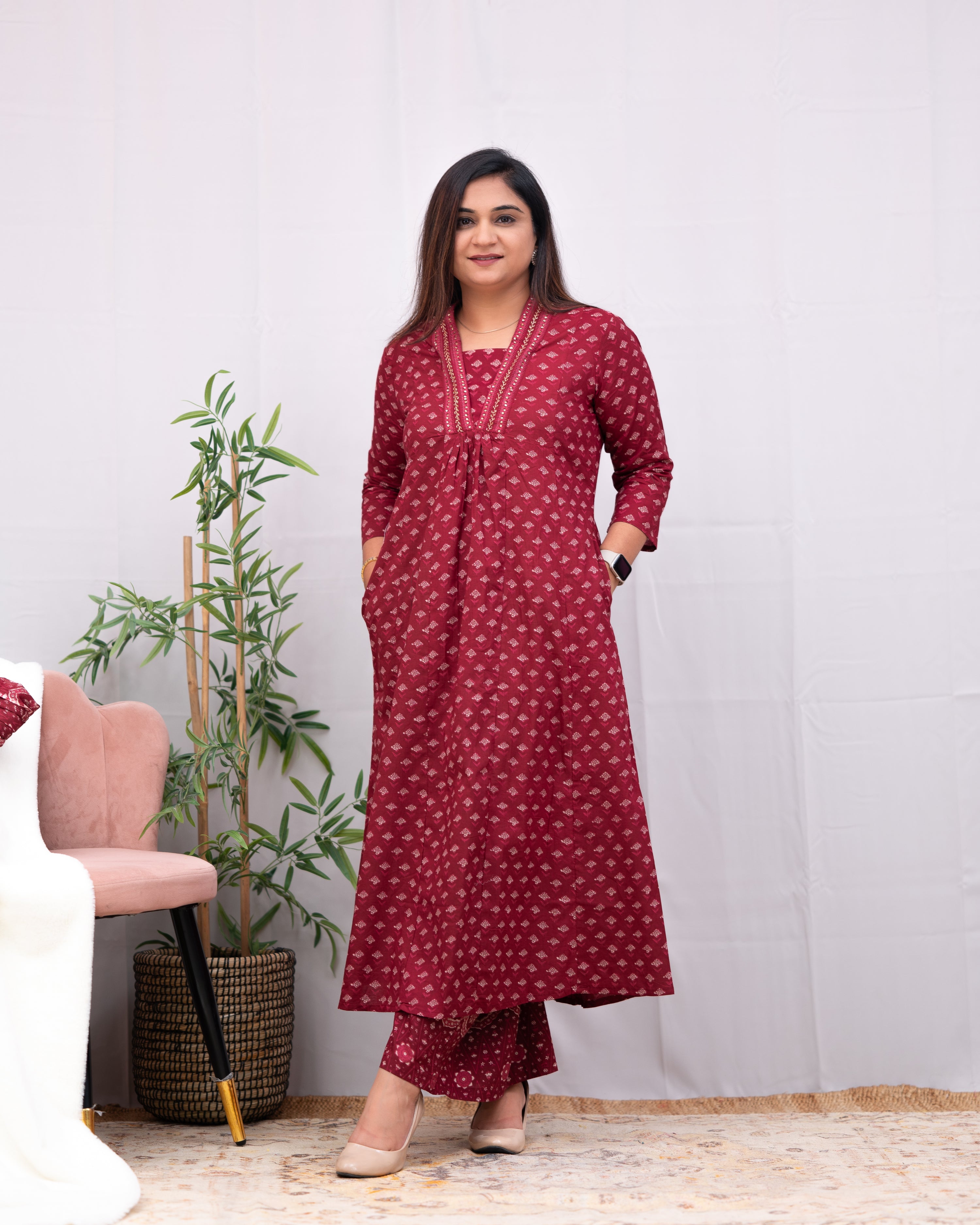 Suhani Cotton A-line Divider Set with Pockets - The Jaipur Studio