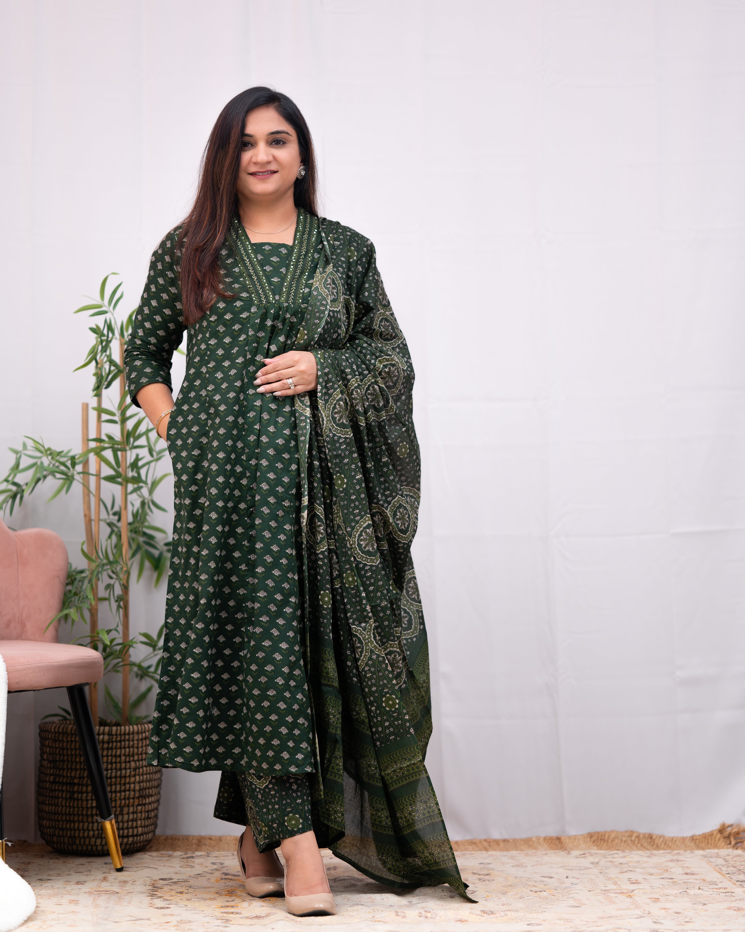 Suhani Cotton A-line Divider Set with Pockets - The Jaipur Studio