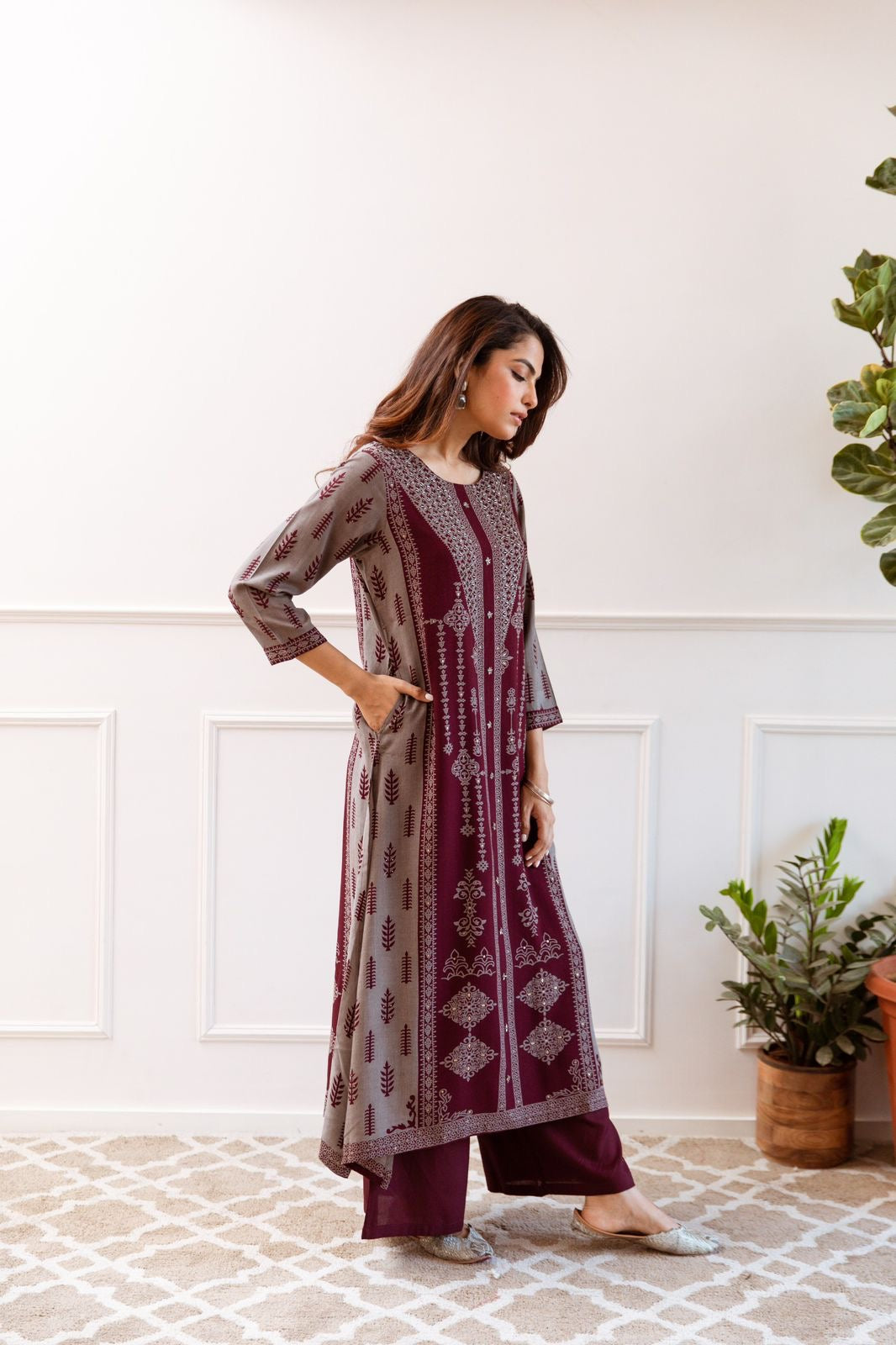 Taara Rayon A-line Handembroidered Plazo Set with Pocket - The Jaipur Studio