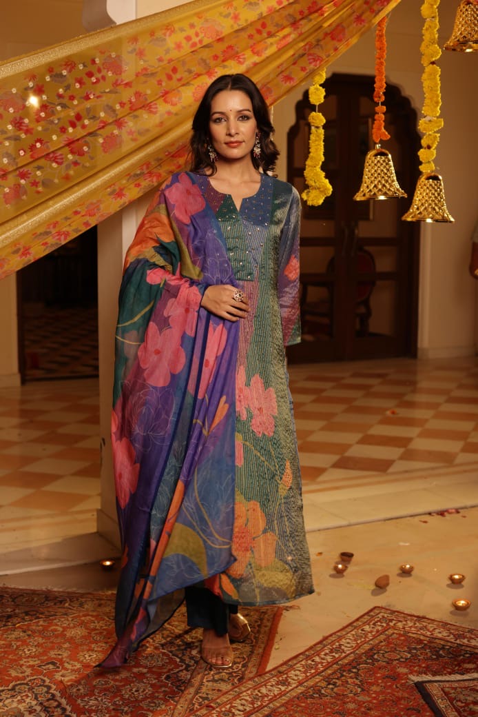 Shimmer Tissue Floral Pant Set - The Jaipur Studio