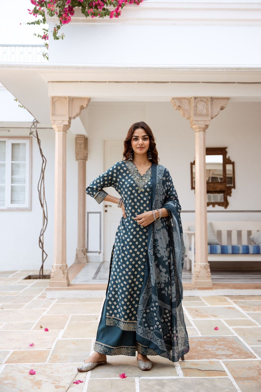 Miraya Muslin Bandhani embroidered Pant Set - The Jaipur Studio