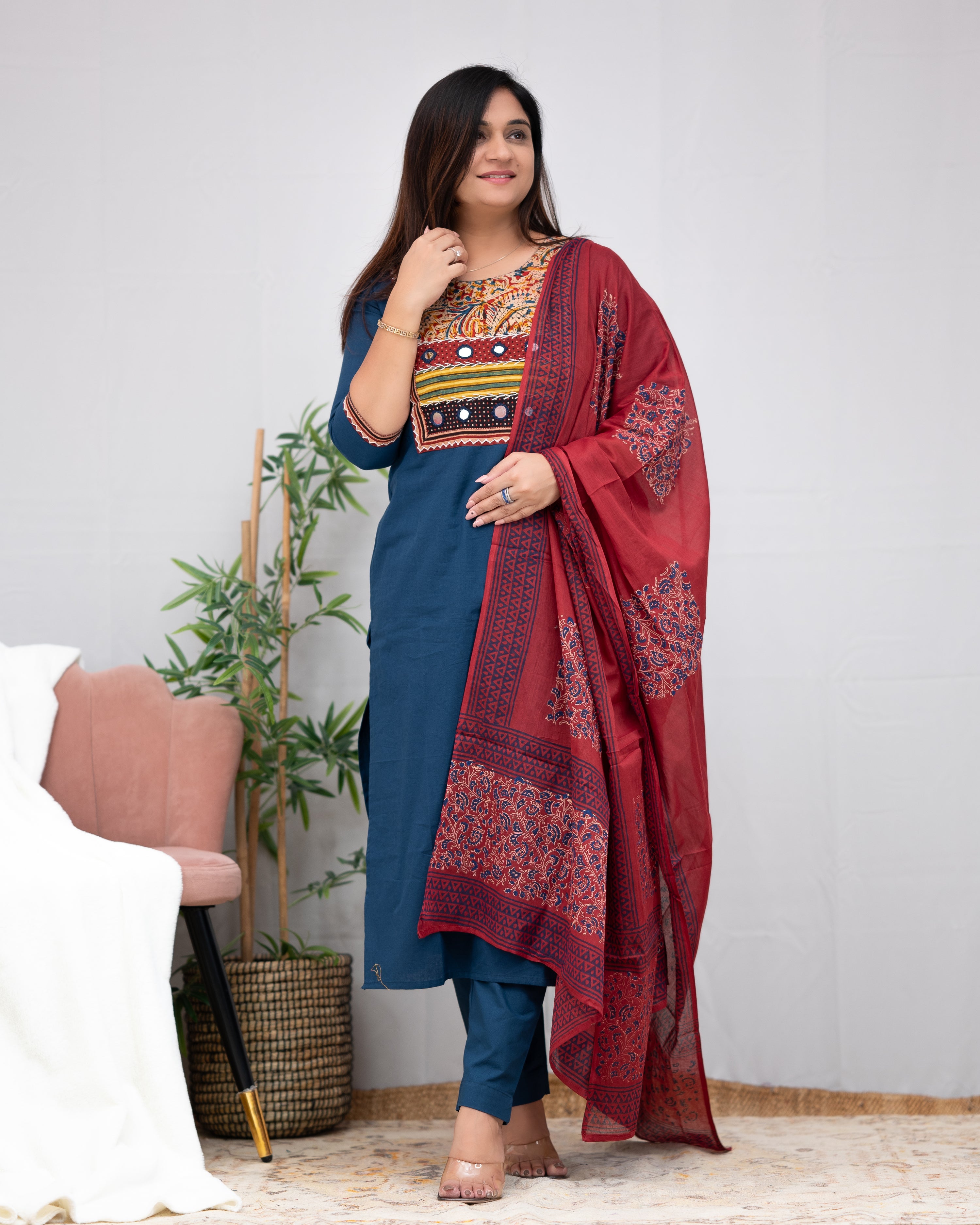 Niharika Hand Embroidered casual pant set - The Jaipur Studio