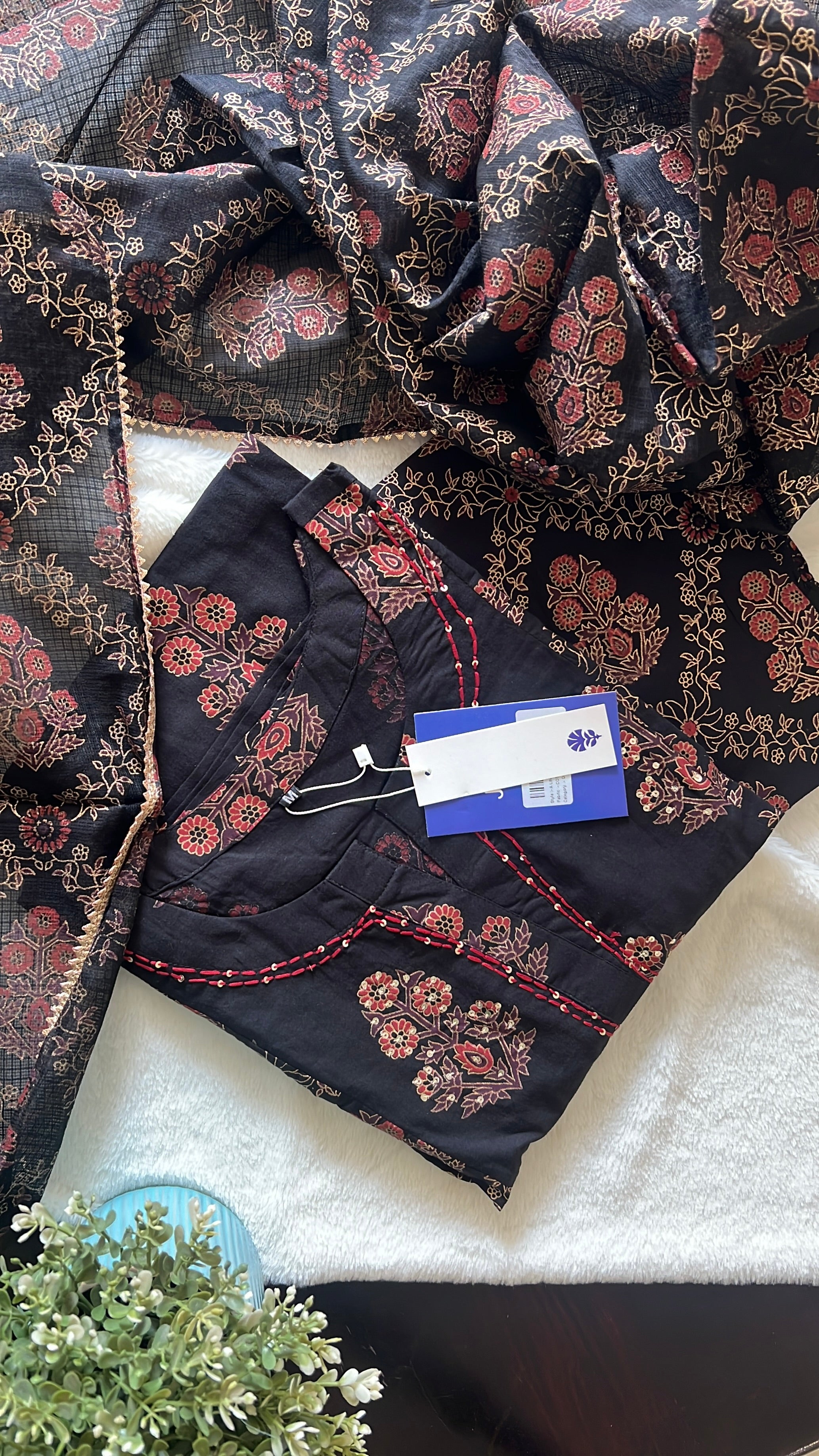 Irya Cotton Handblock Embroidered Pant Set - The Jaipur Studio