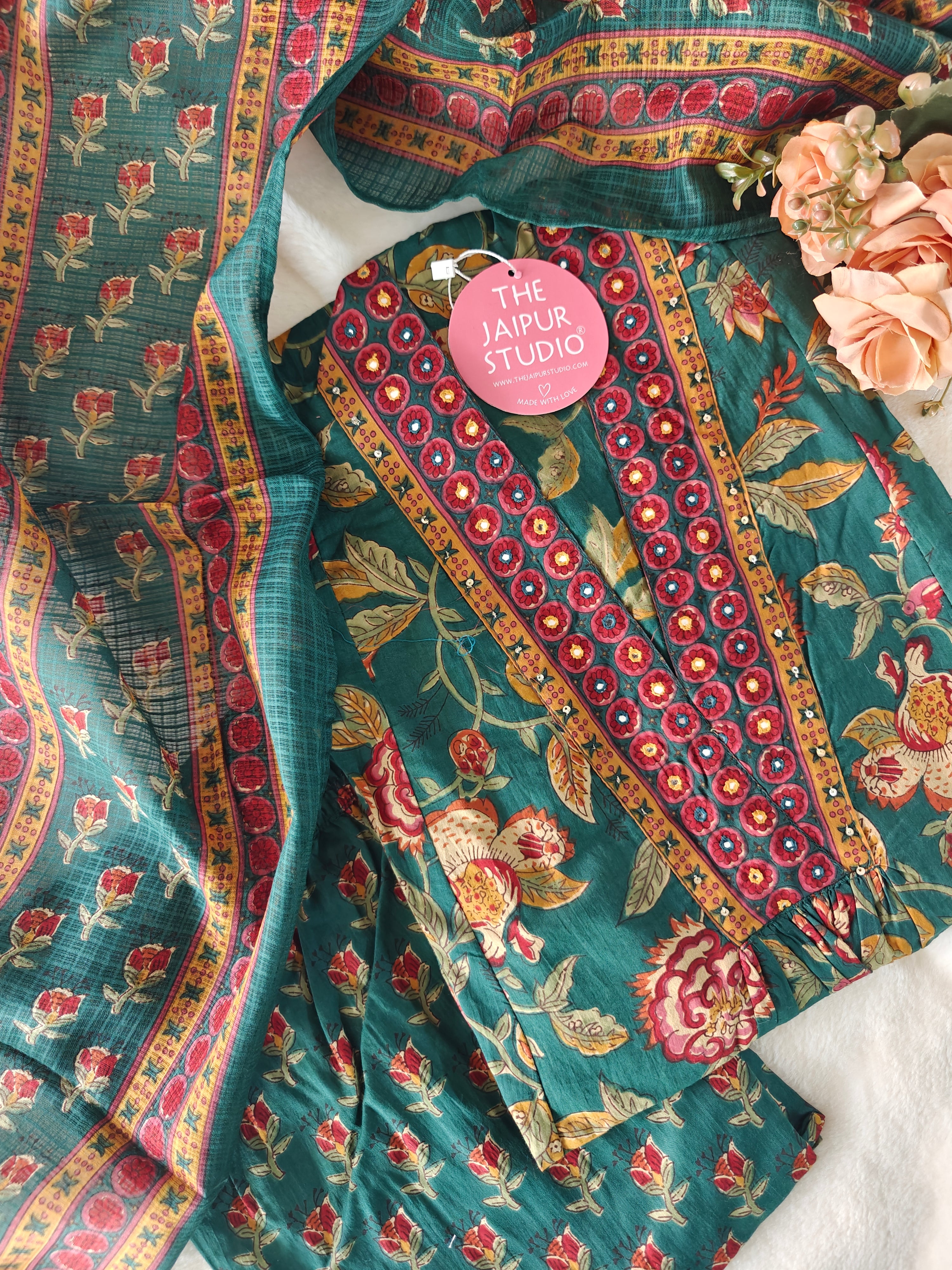 Azah Cotton Floral A-line Pant Set - The Jaipur Studio