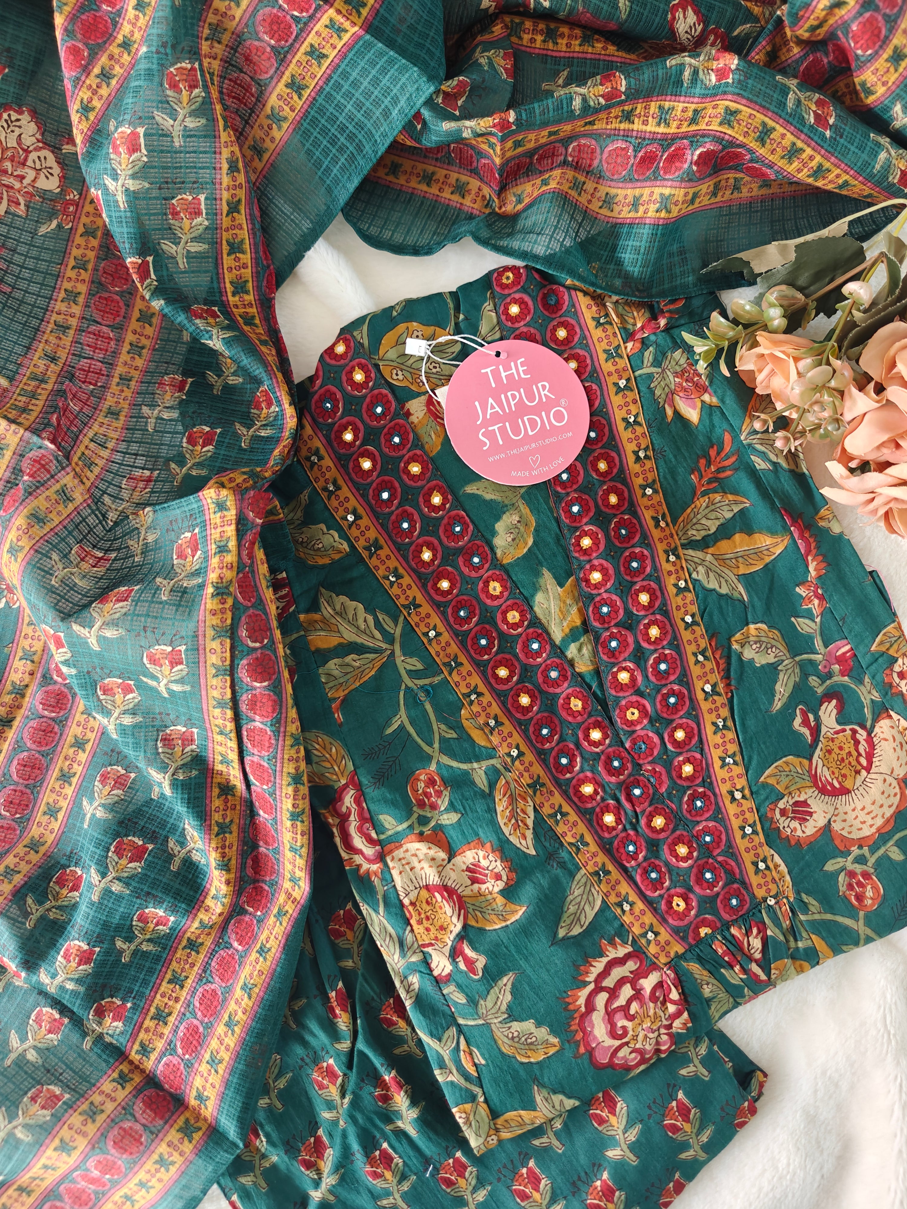 Azah Cotton Floral A-line Pant Set - The Jaipur Studio