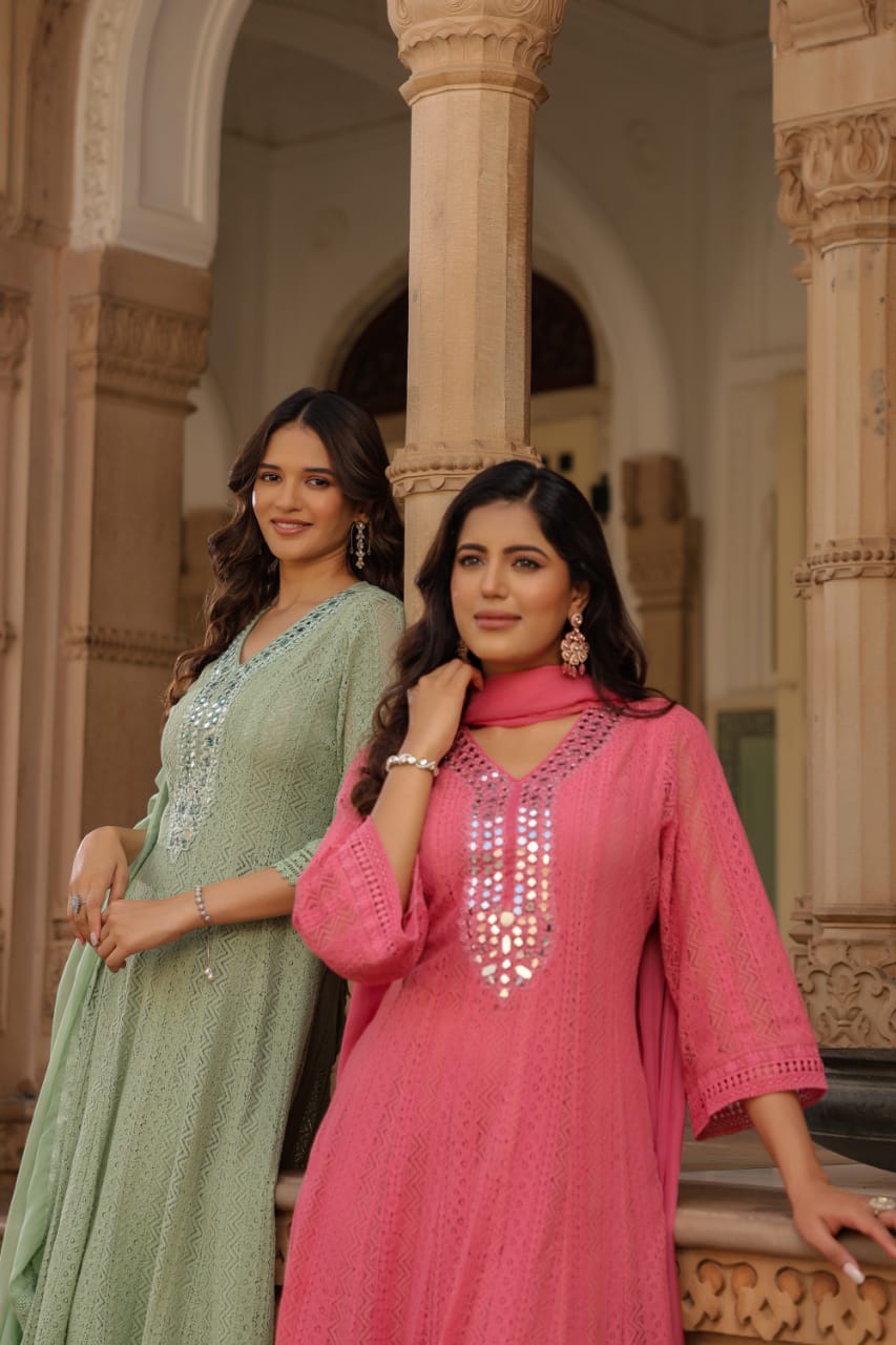 Premium Cotton Lace Anarkali Pant set - The Jaipur Studio