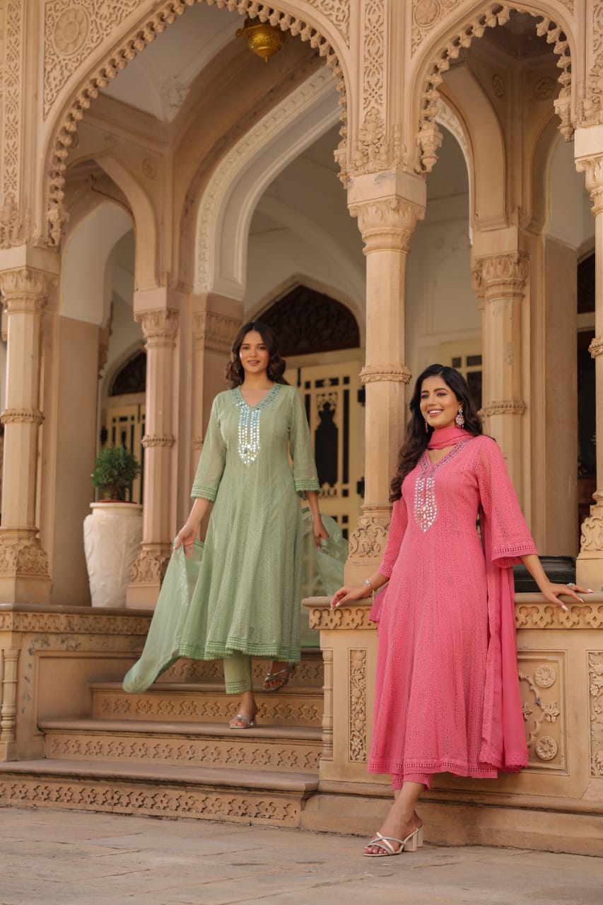 Premium Cotton Lace Anarkali Pant set - The Jaipur Studio
