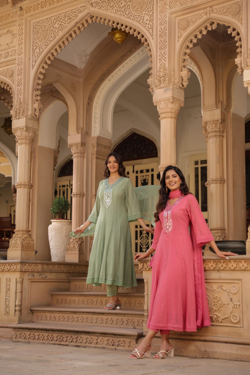 Premium Cotton Lace Anarkali Pant set - The Jaipur Studio