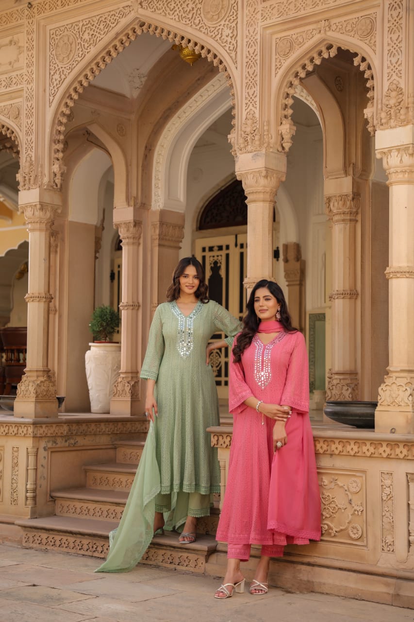Premium Cotton Lace Anarkali Pant set - The Jaipur Studio