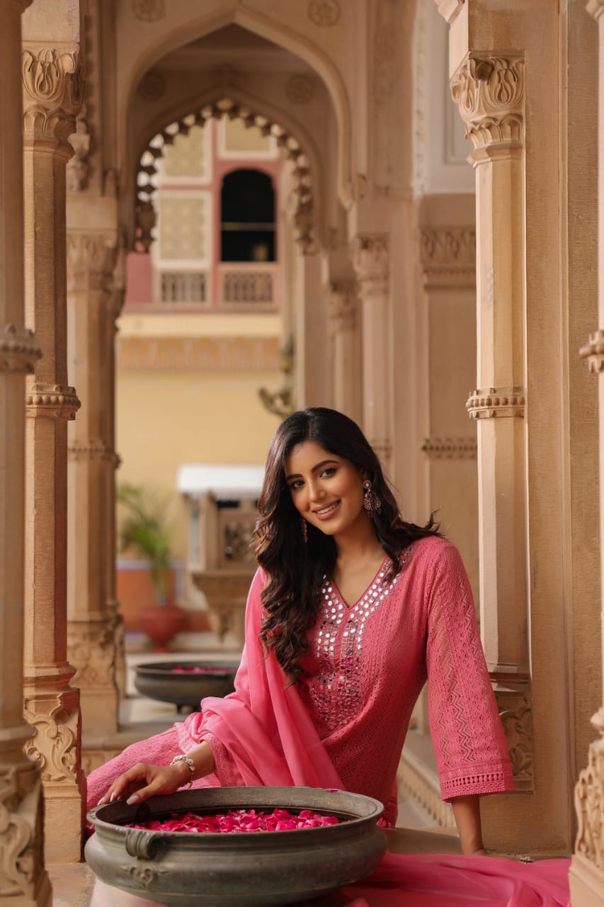 Premium Cotton Lace Anarkali Pant set - The Jaipur Studio