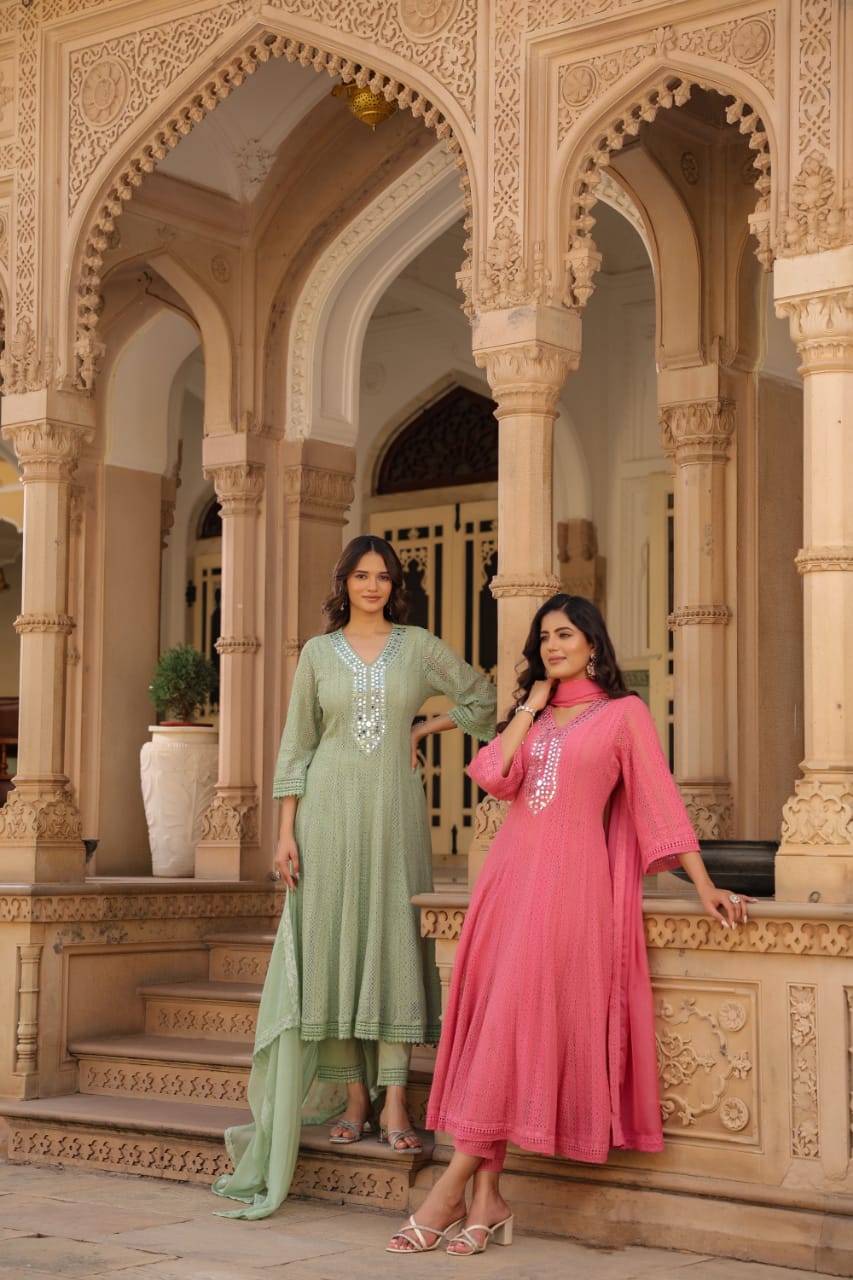Premium Cotton Lace Anarkali Pant set - The Jaipur Studio
