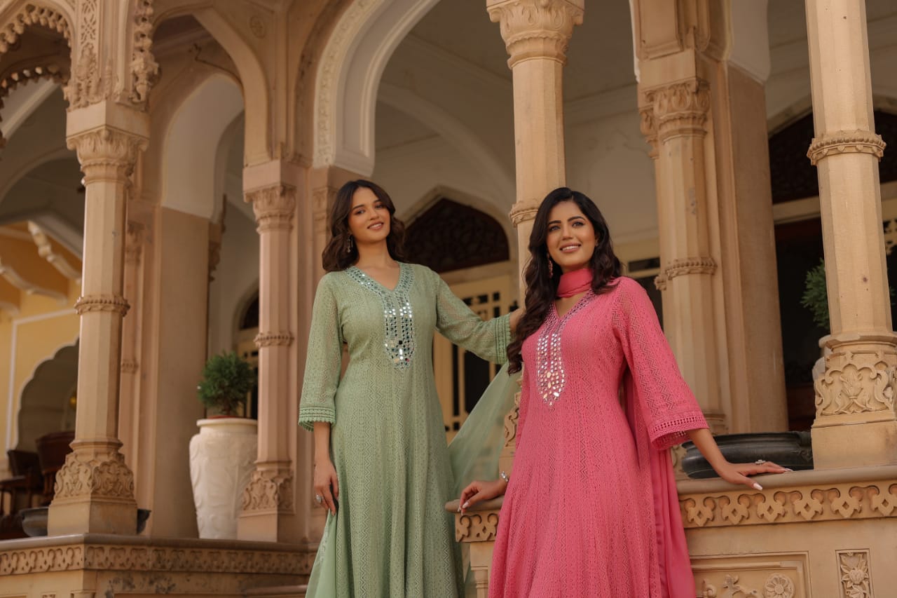Premium Cotton Lace Anarkali Pant set - The Jaipur Studio