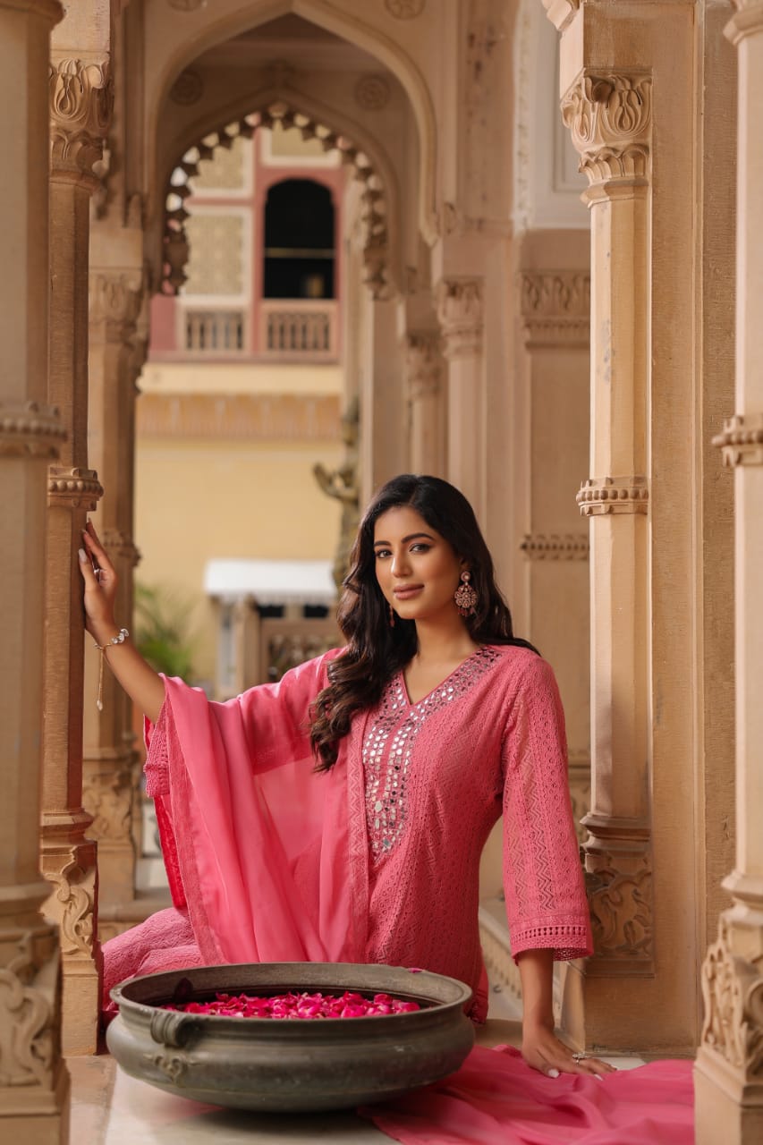 Premium Cotton Lace Anarkali Pant set - The Jaipur Studio