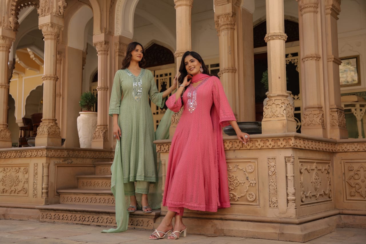 Premium Cotton Lace Anarkali Pant set - The Jaipur Studio