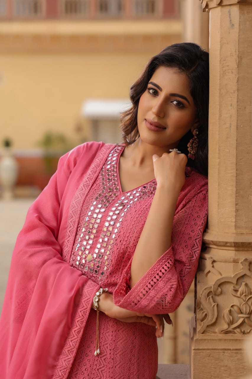 Premium Cotton Lace Anarkali Pant set - The Jaipur Studio