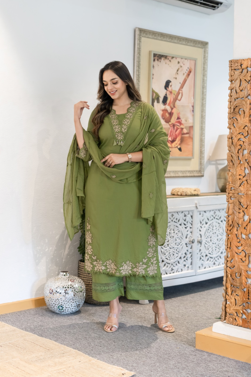 Gazal Premium Cotton Embroidered Pant set - The Jaipur Studio