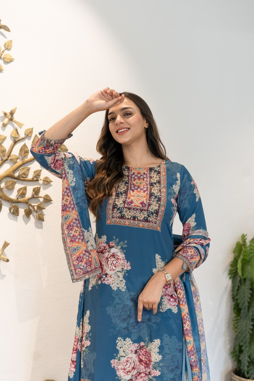 Amara Premium Crepe HandDetailed A-line Pant Set - The Jaipur Studio