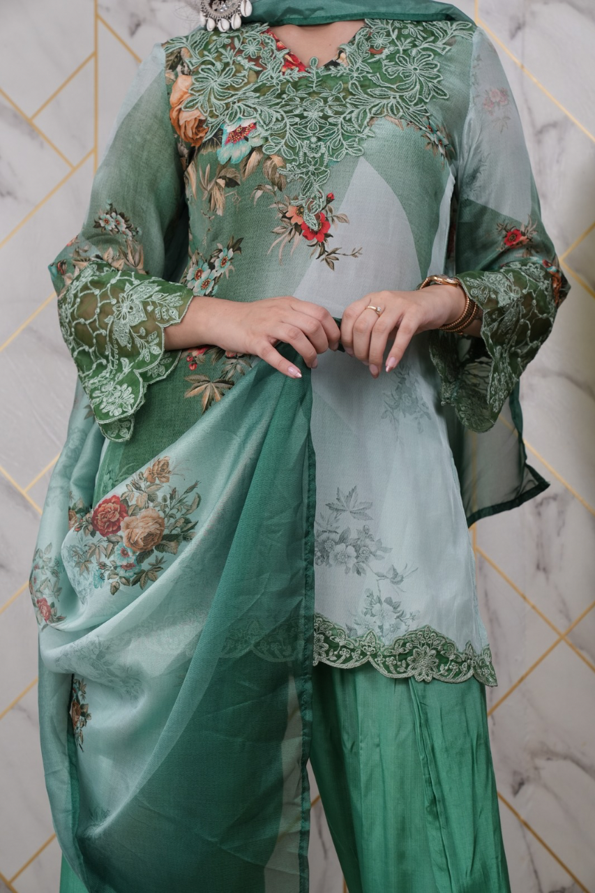 Sara Green Premium Crepe Detailed Farshi Salwar Set - The Jaipur Studio
