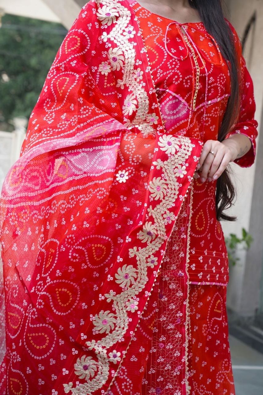 Nitya Kota Doria Bandhani Detailed Skirt Set - The Jaipur Studio