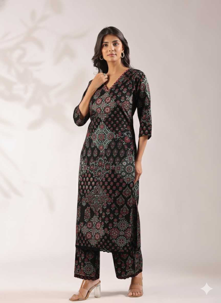 Ajrakh Embroidered Cotton Coord Set