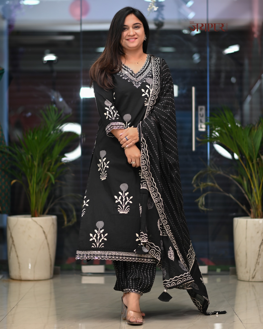 Abiya Cotton Embroidered Afgani Set - The Jaipur Studio