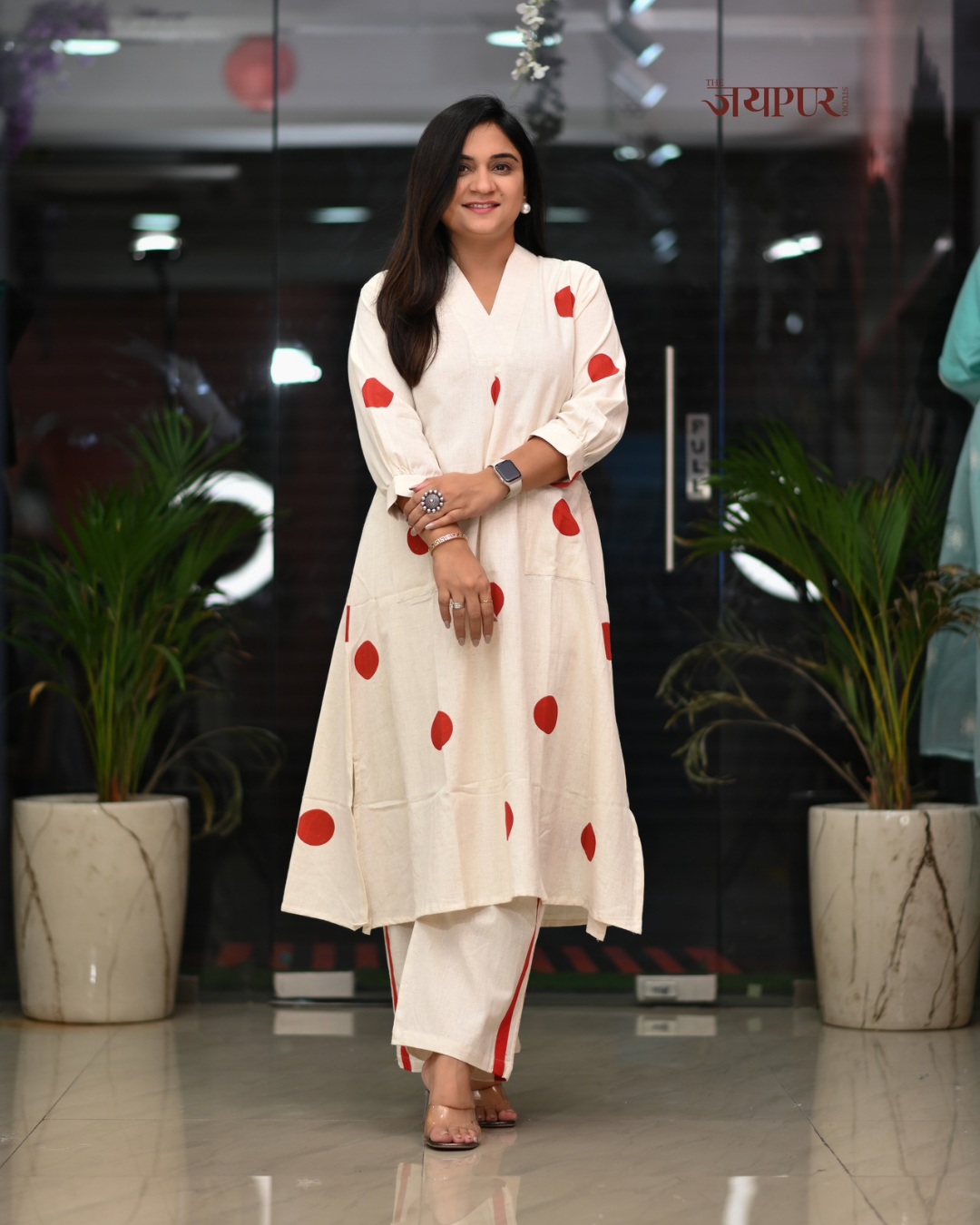 Leena Polka Print Cotton A-line Coord Set - The Jaipur Studio