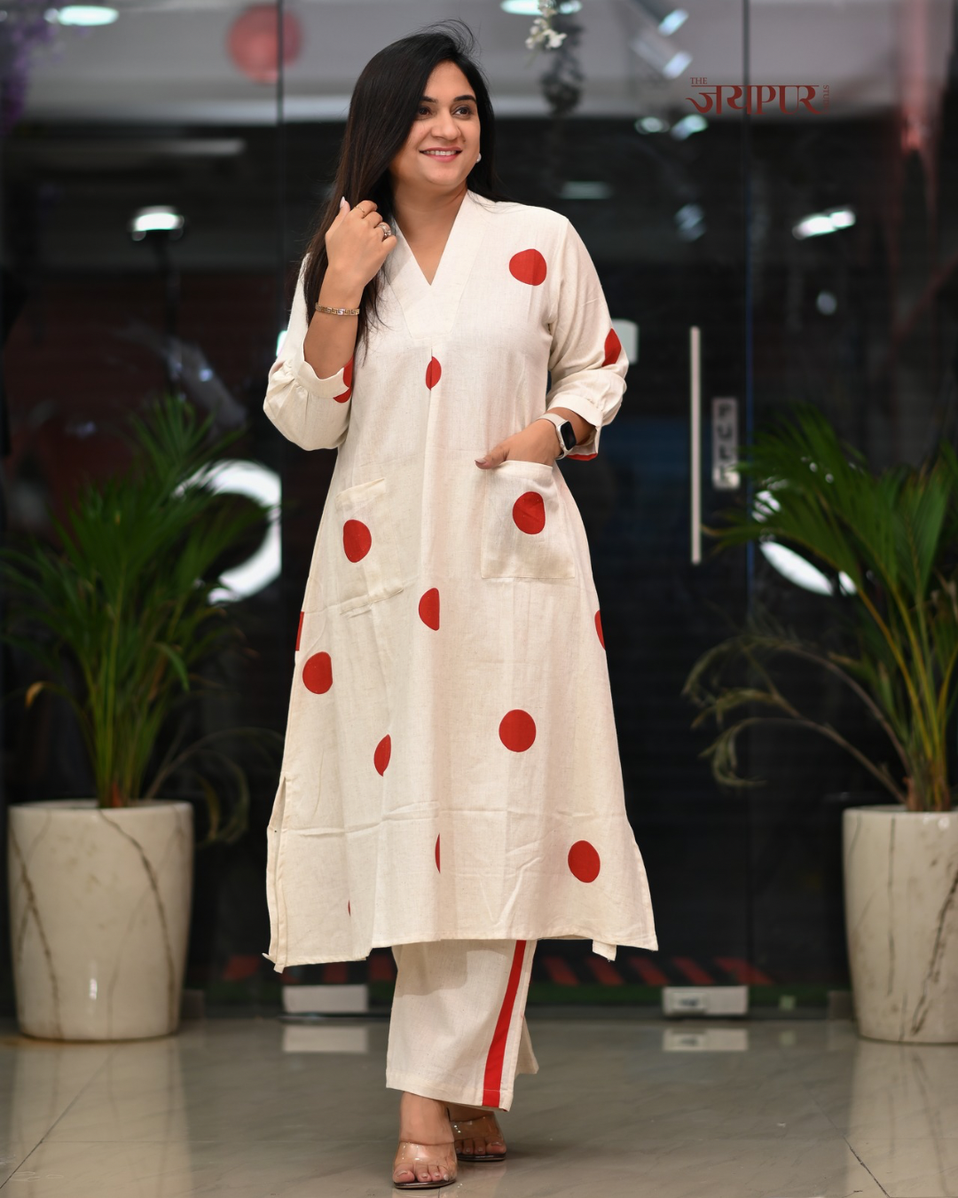 Leena Polka Print Cotton A-line Coord Set - The Jaipur Studio