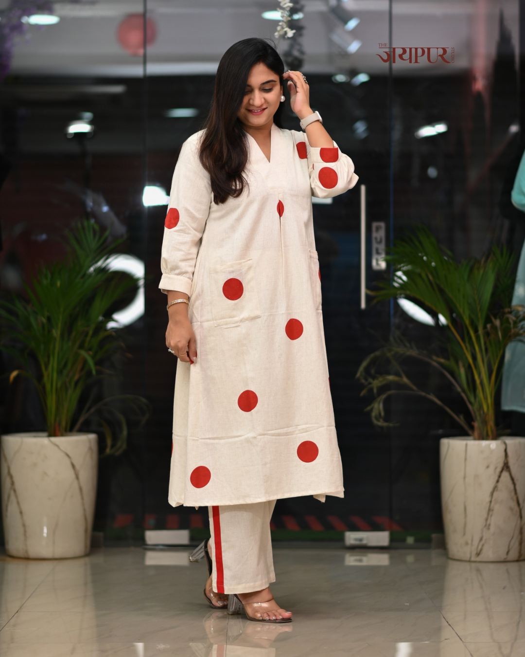 Leena Polka Print Cotton A-line Coord Set - The Jaipur Studio