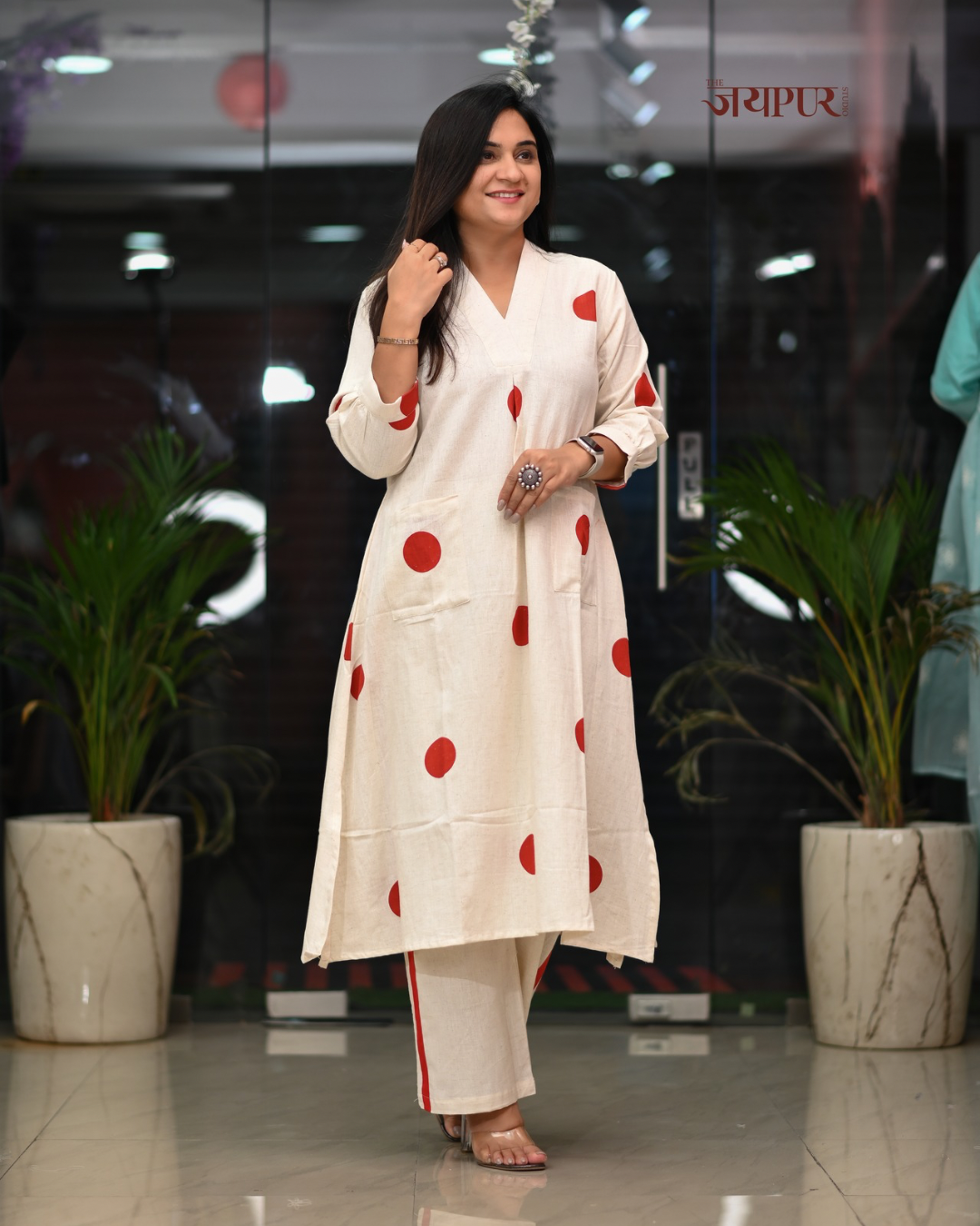 Leena Polka Print Cotton A-line Coord Set - The Jaipur Studio